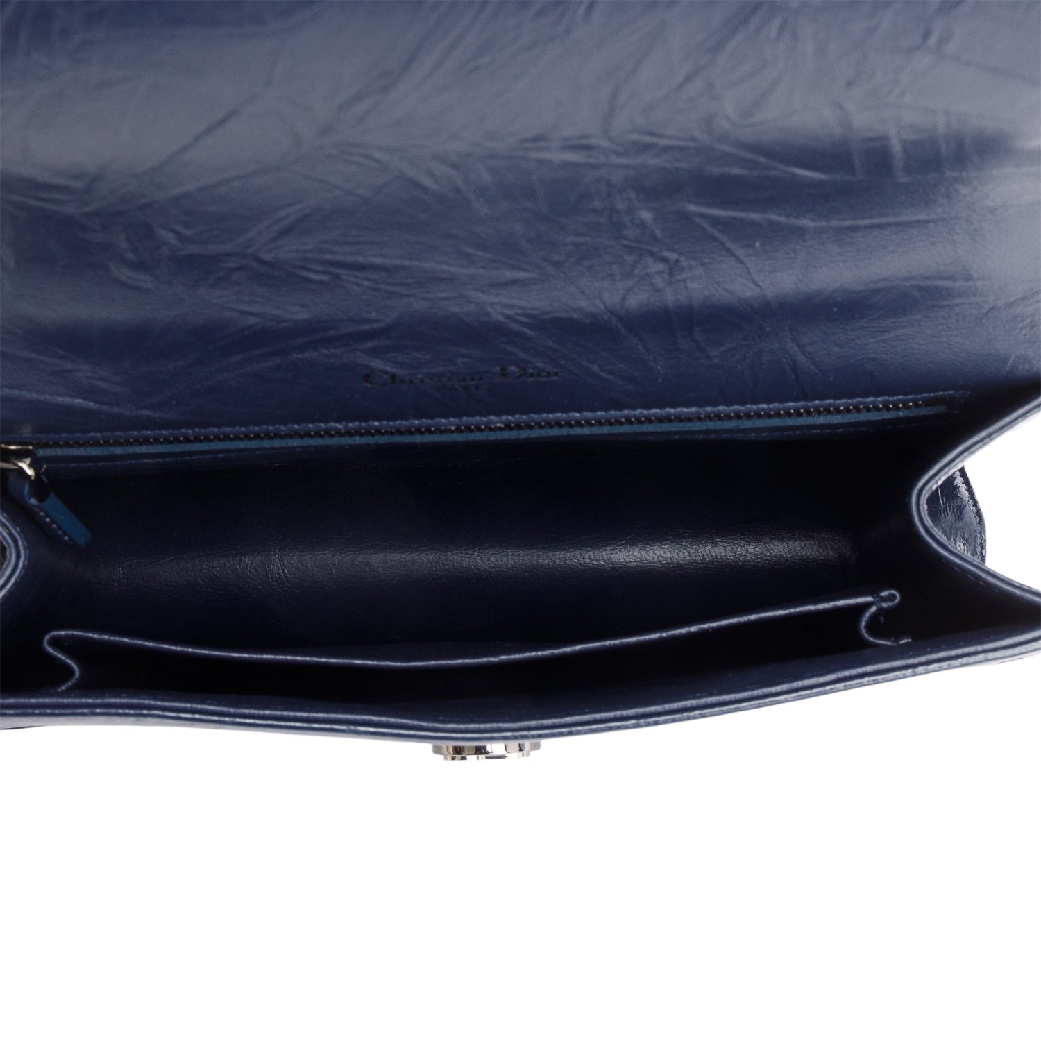 Christian Dior Navy Crinkled Cannage Leather Crystal Embellished Medium Diorama Flap Bag w/ Authenticity Card