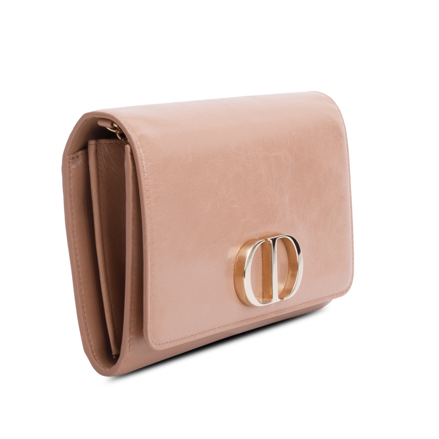 Christian Dior Beige Crinkled Leather 30 Montaigne Wallet on Chain