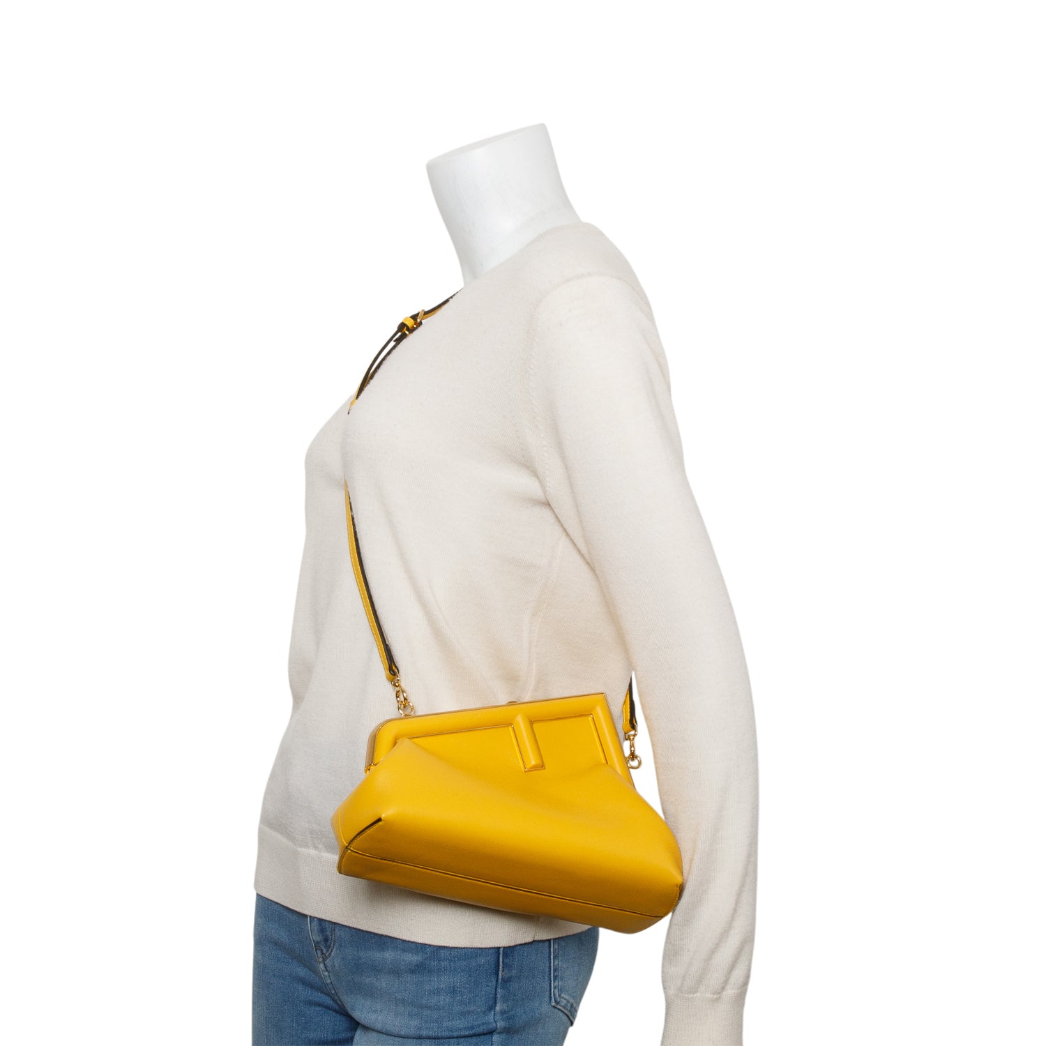 Fendi Yellow Nappa Leather Small Fendi First Bag w/ Strap