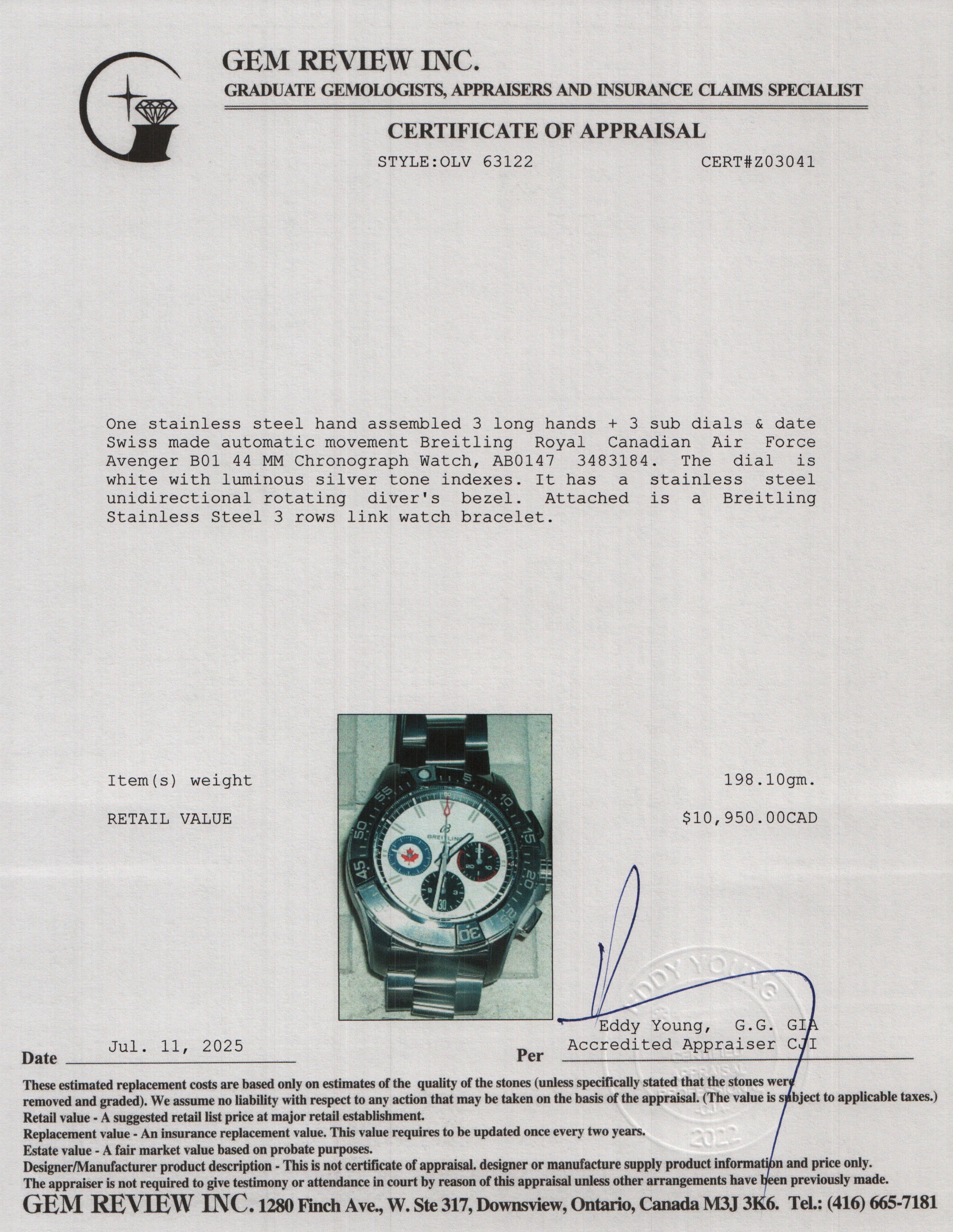 Breitling 2025 Stainless Steel Royal Canadian Air Force Avenger B01 44 MM Chronograph Automatic Watch AB0147 w/ Box & Papers