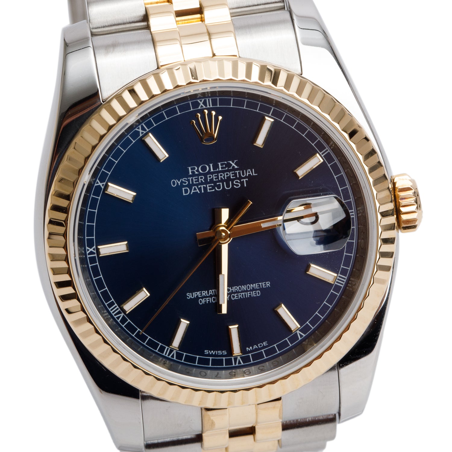 Rolex Stainless Steel & 18k Yellow Gold Blue Roulette Dial Datejust 36 MM Watch 116233 w/ Box