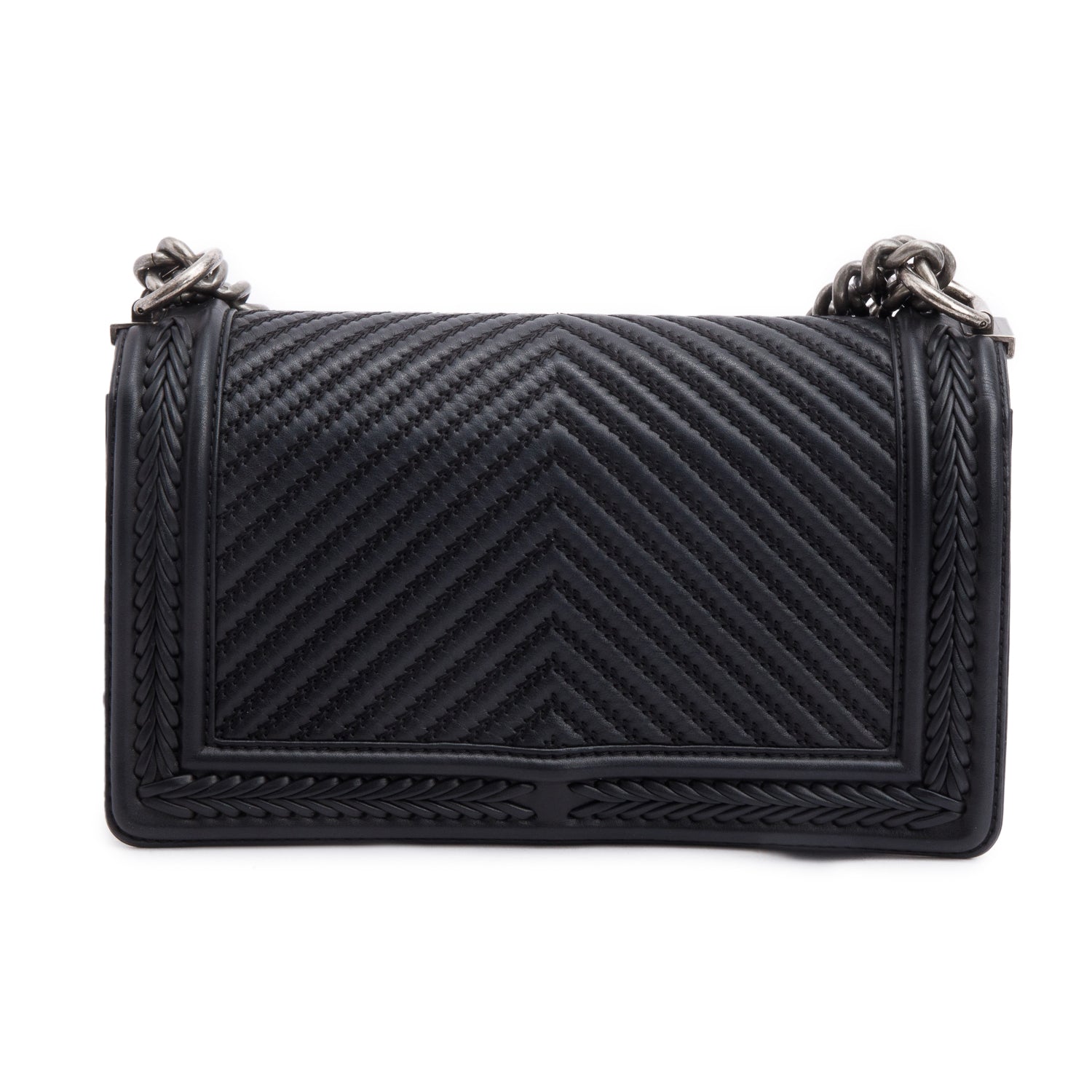 Chanel Black Chevron Quilted Calfskin Leather Whipstitch Medium Boy Bag w/ Box & Authenticity Card