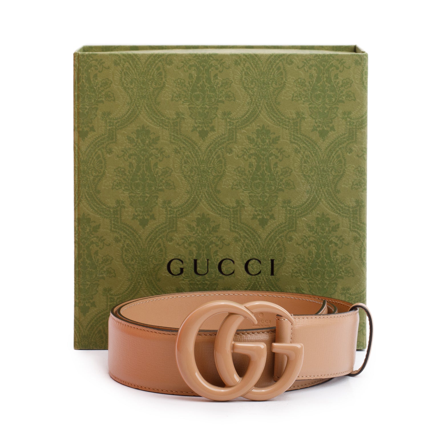 Gucci Beige Monochrome GG Marmont Wide Leather Belt 85 34 w/ Box