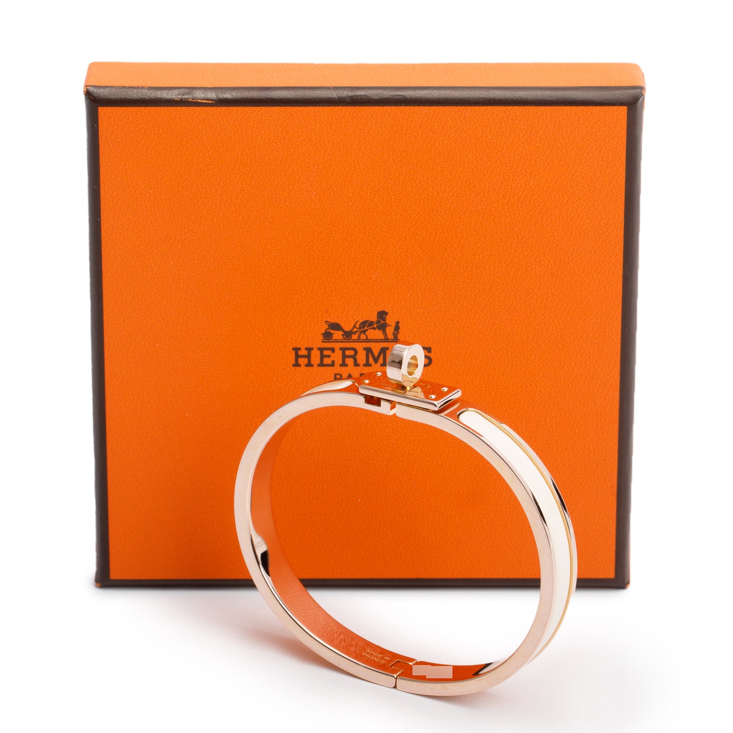 Hermes Rose Gold-Plated Creme Enamel Mini Clic Kelly Bracelet w/ Box