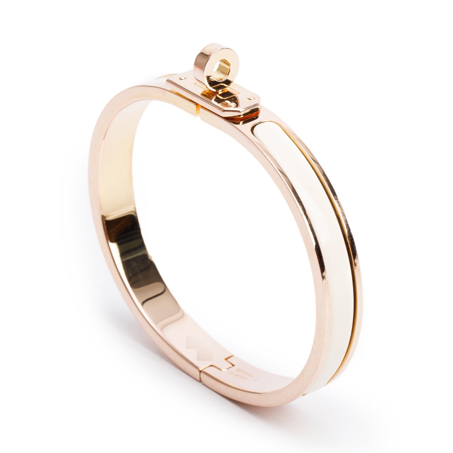 Hermes Rose Gold-Plated Creme Enamel Mini Clic Kelly Bracelet w/ Box