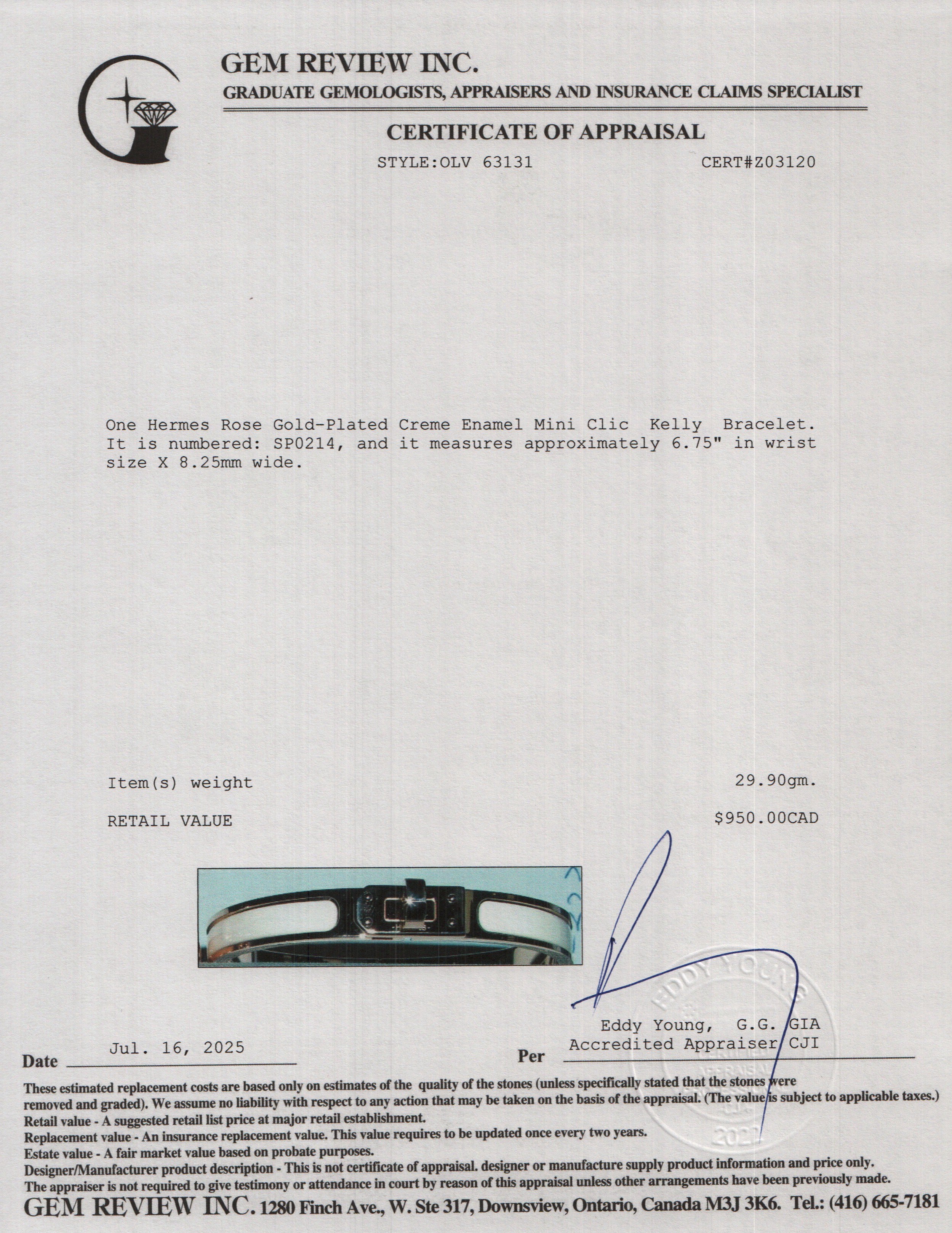 Hermes Rose Gold-Plated Creme Enamel Mini Clic Kelly Bracelet w/ Box