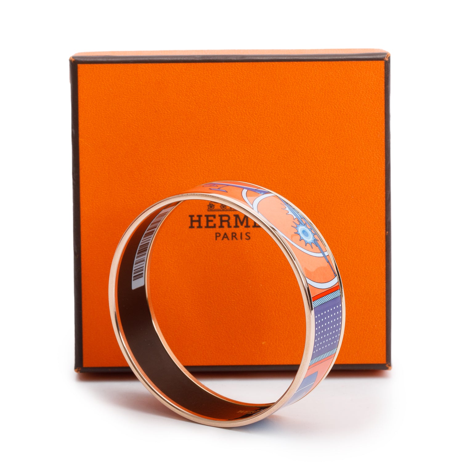 Hermes Rose Gold Plated Exquises Wide Enamel Bangle Bracelet w/ Box