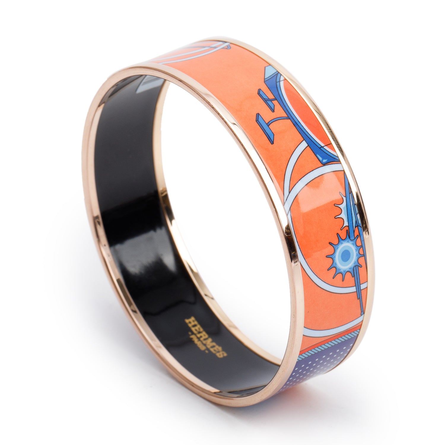 Hermes Rose Gold Plated Exquises Wide Enamel Bangle Bracelet w/ Box