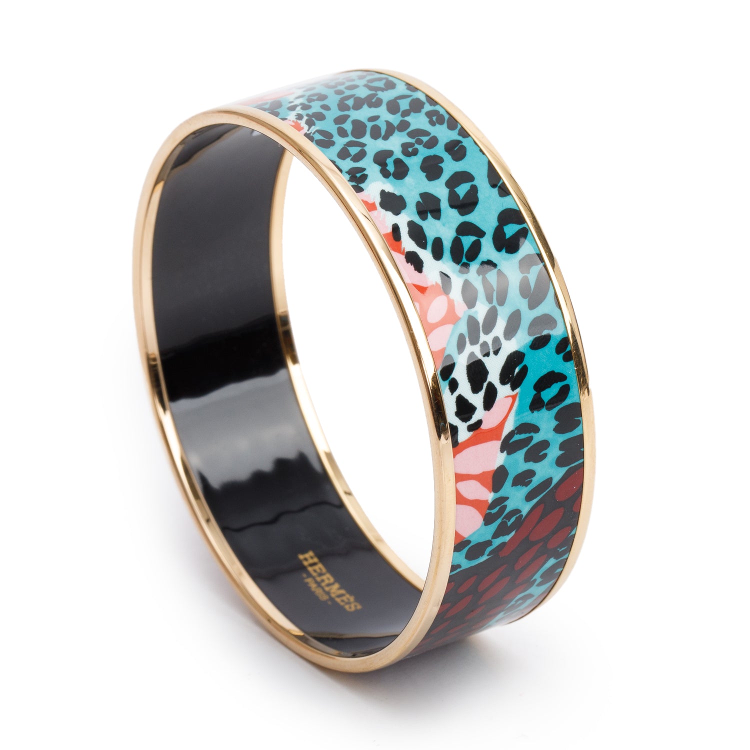 Hermes Rose Gold Plated Jungle of Eden Wide Enamel Bangle Bracelet