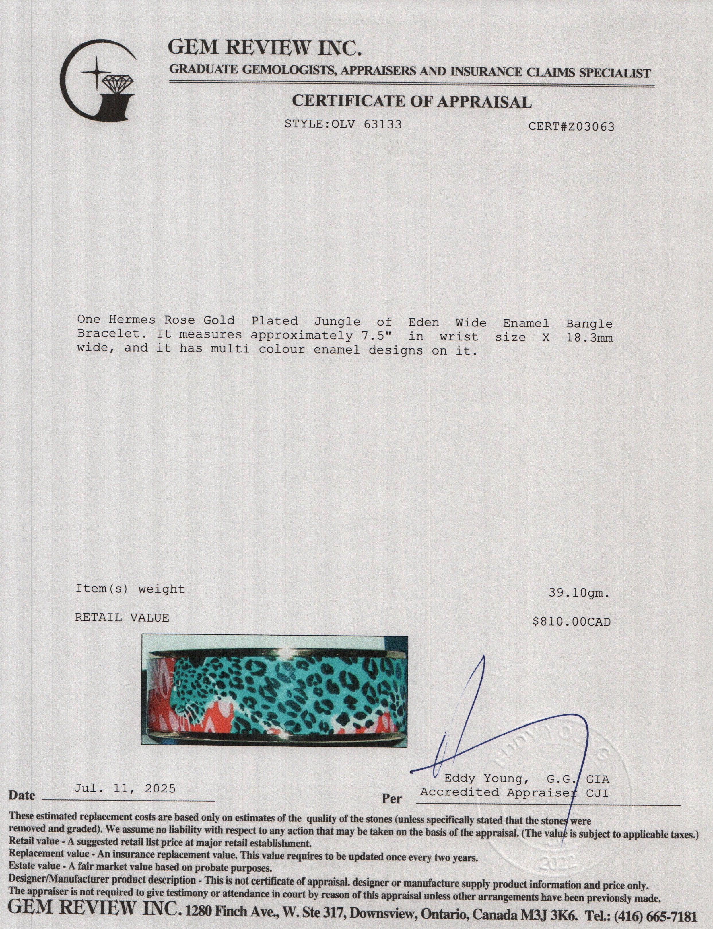 Hermes Rose Gold Plated Jungle of Eden Wide Enamel Bangle Bracelet