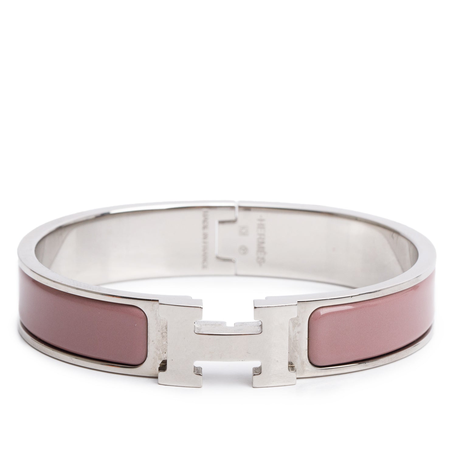 Hermes Palladium Plated Lilas Enamel 12 MM Clic H Bracelet w/ Box