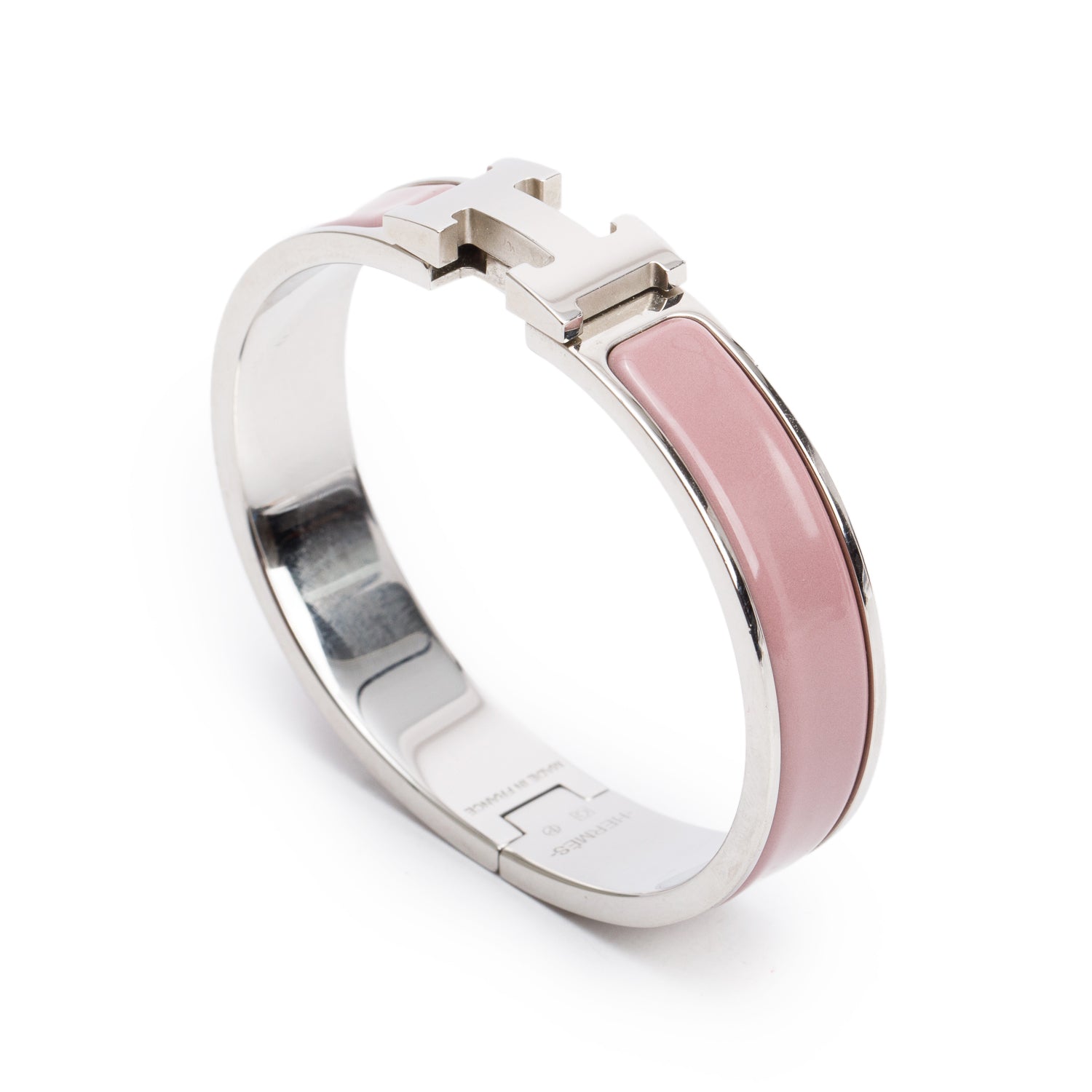 Hermes Palladium Plated Lilas Enamel 12 MM Clic H Bracelet w/ Box