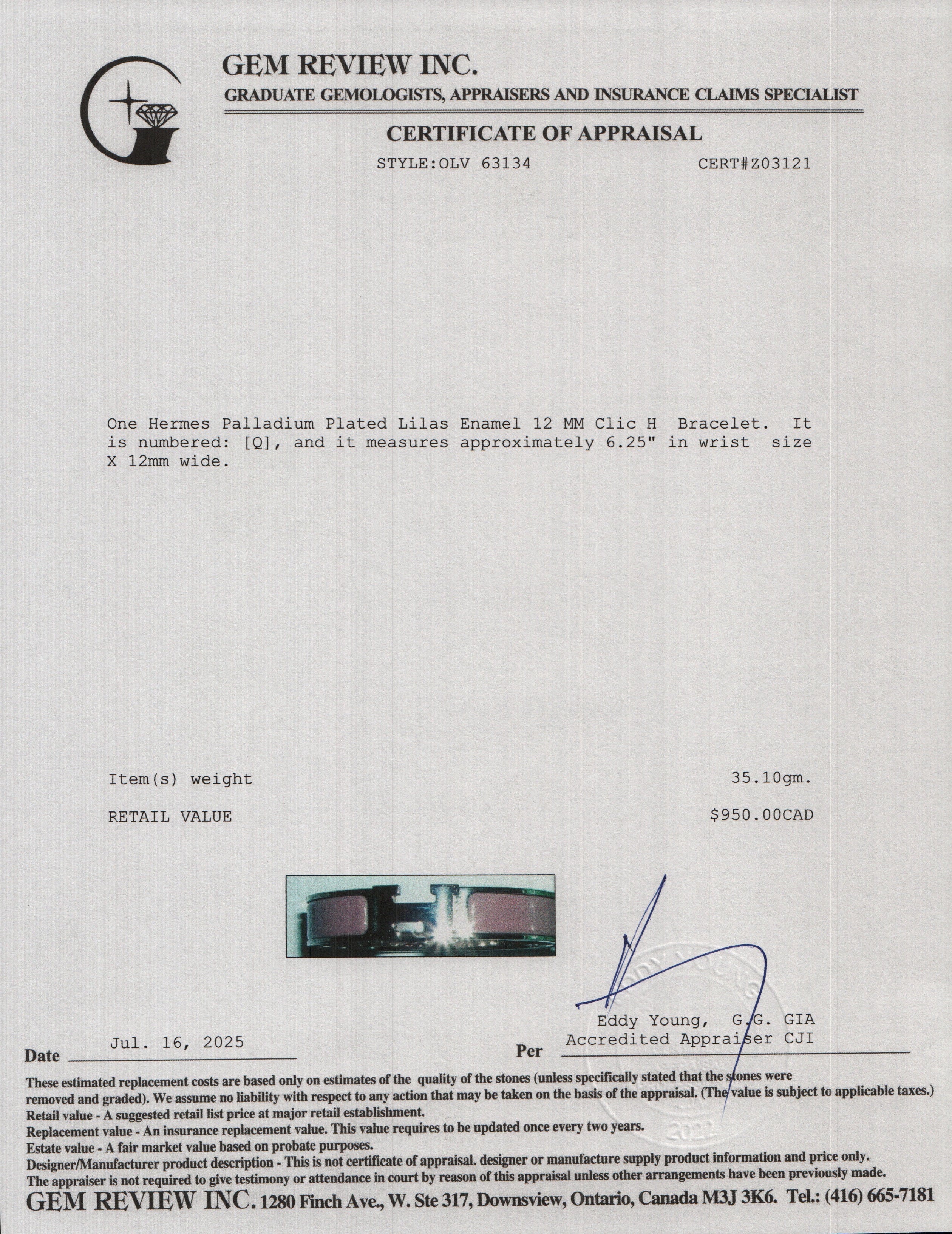 Hermes Palladium Plated Lilas Enamel 12 MM Clic H Bracelet w/ Box