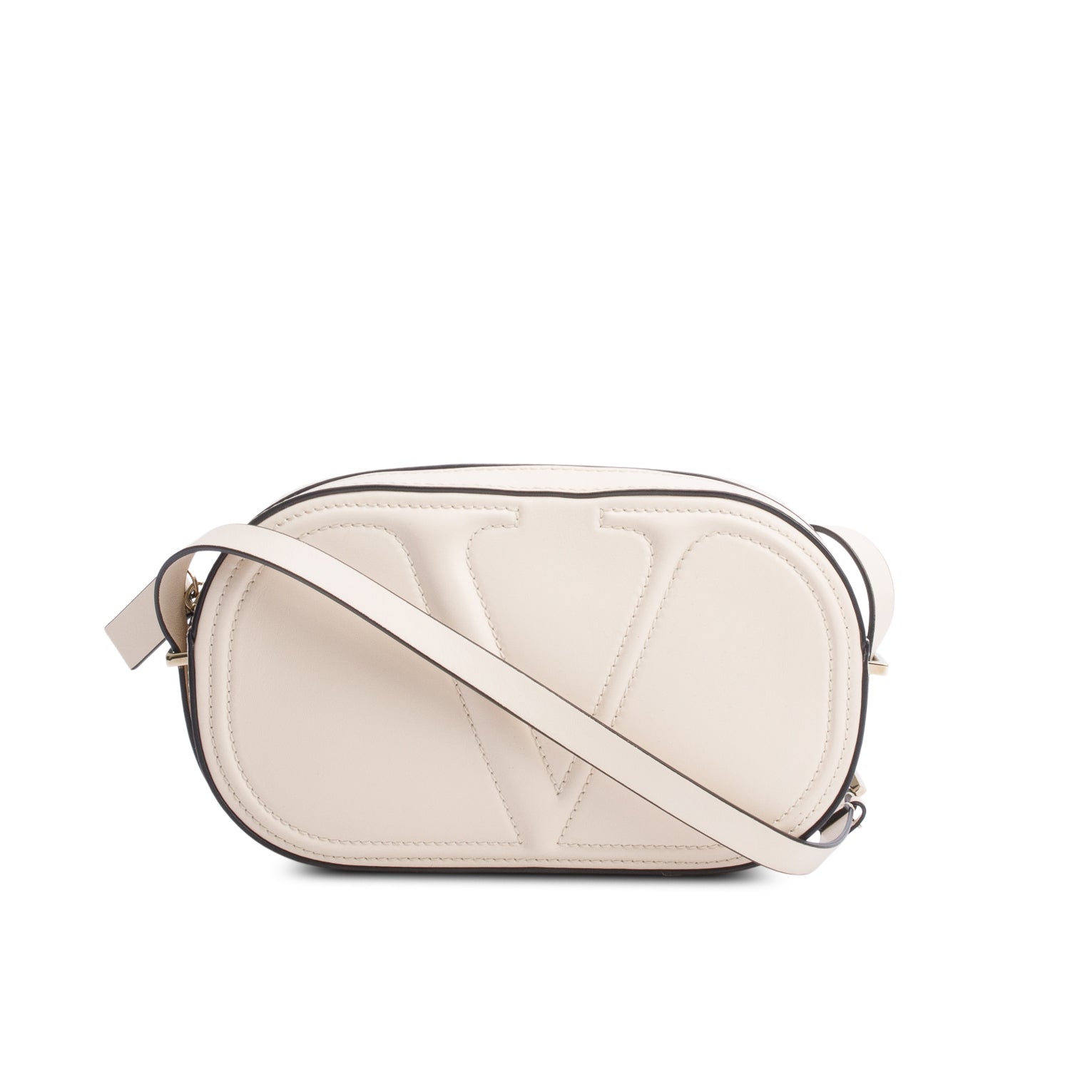 Valentino White Calfskin Leather Vlogo Walk Crossbody Bag