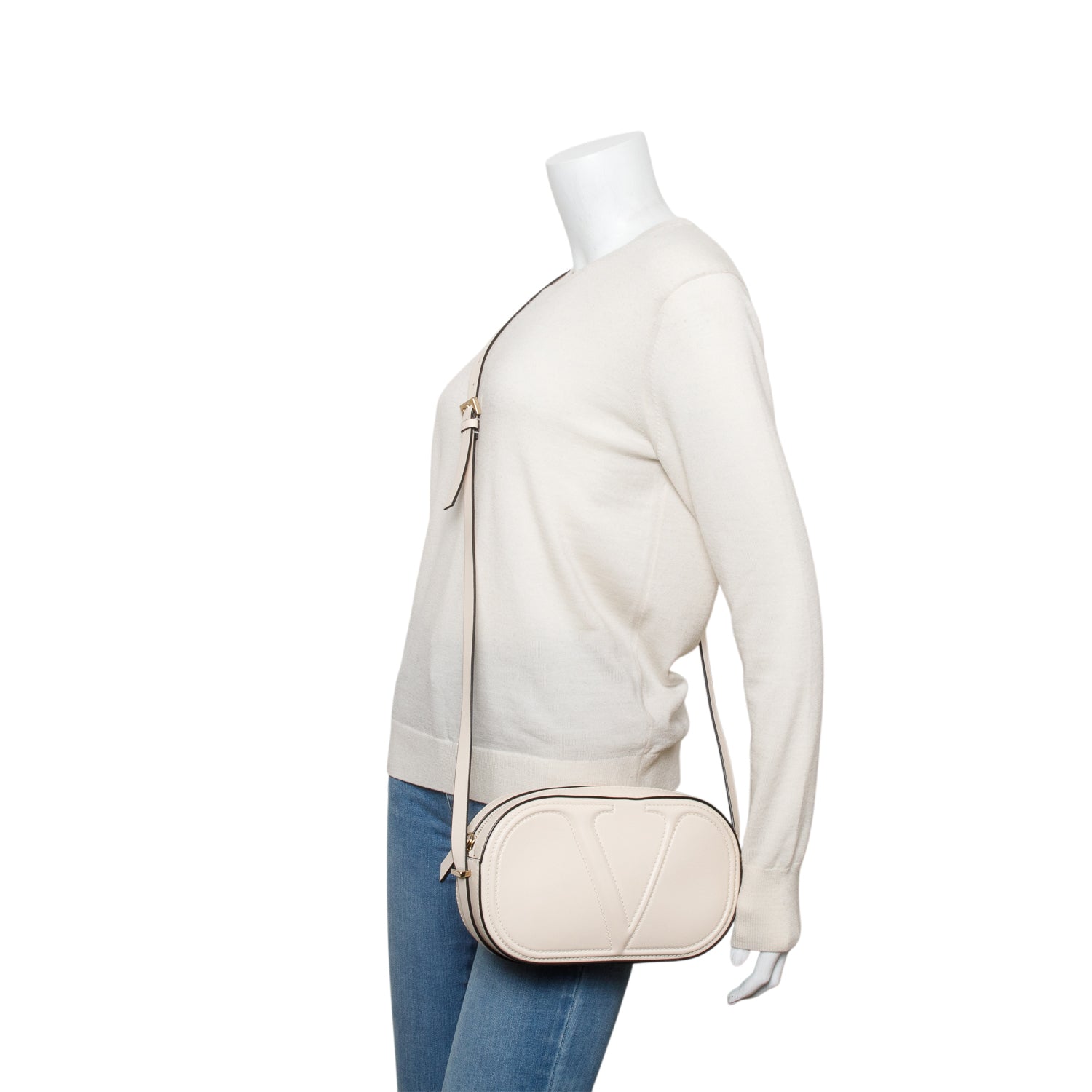 Valentino White Calfskin Leather Vlogo Walk Crossbody Bag