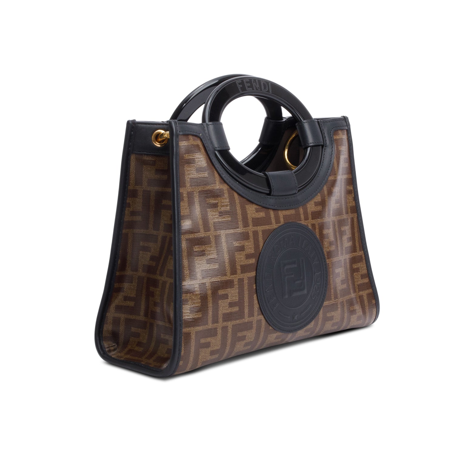 Fendi Brown FF Zucca Glazed Canvas Plexiglass Small Runaway Bag Tote