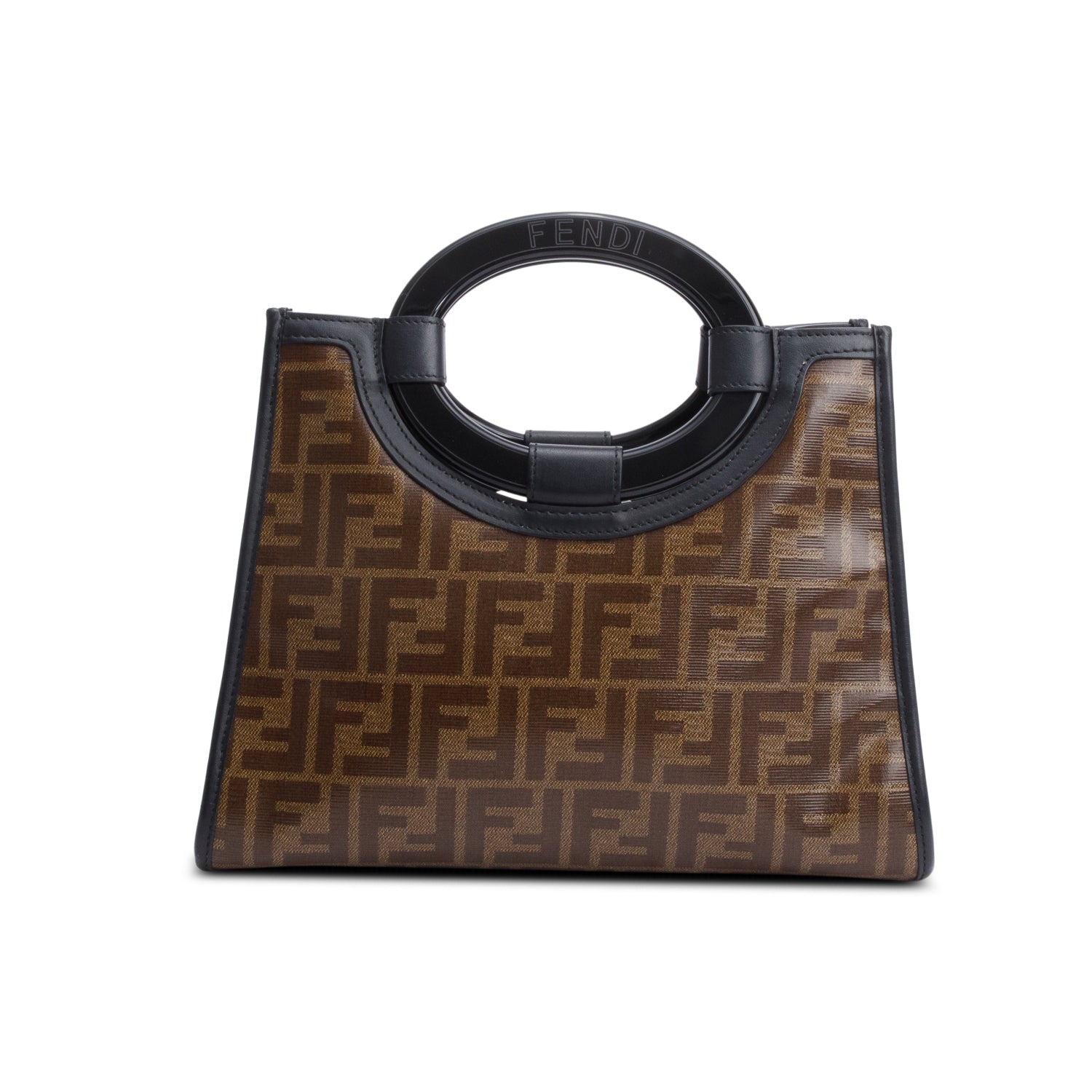 Fendi Brown FF Zucca Glazed Canvas Plexiglass Small Runaway Bag Tote