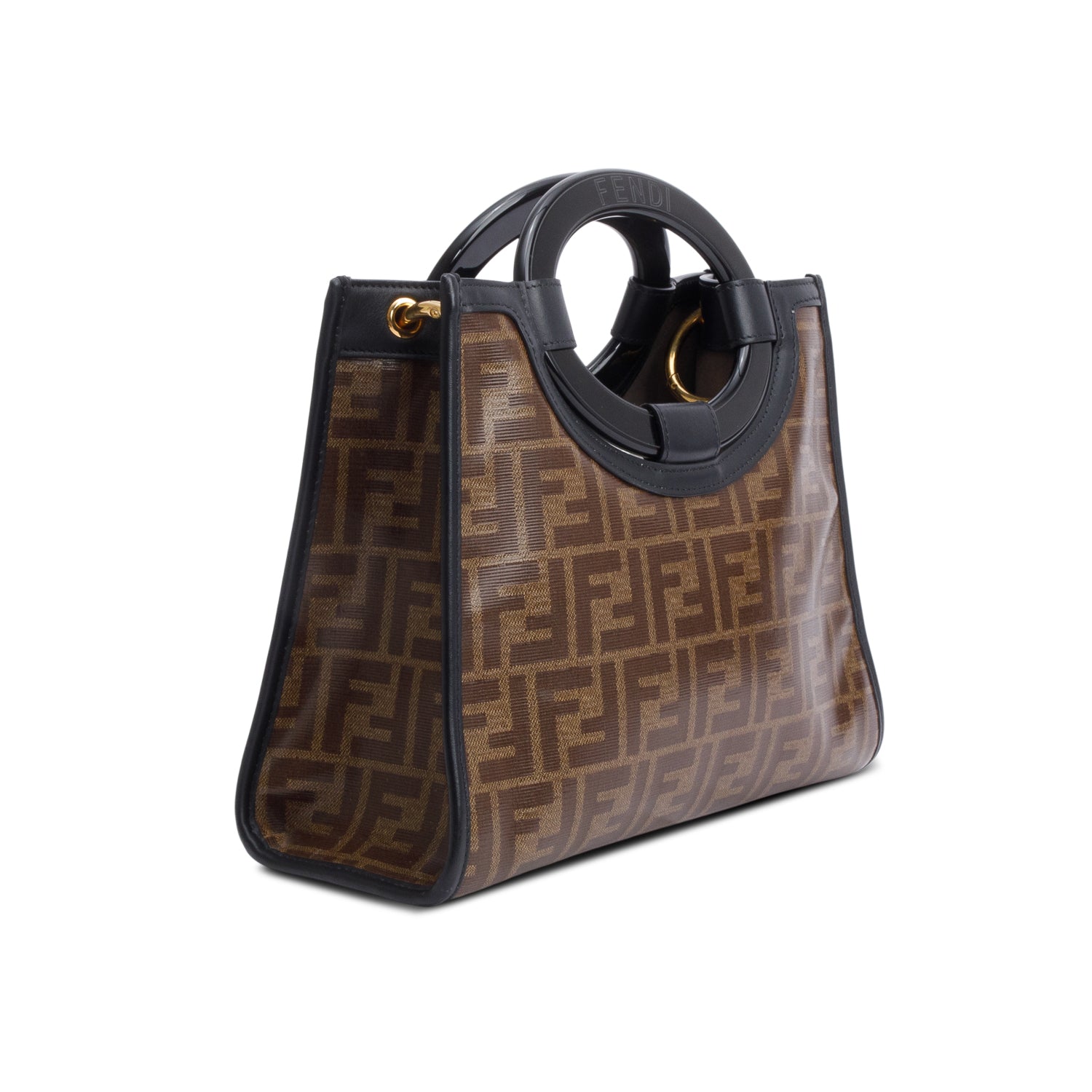 Fendi Brown FF Zucca Glazed Canvas Plexiglass Small Runaway Bag Tote