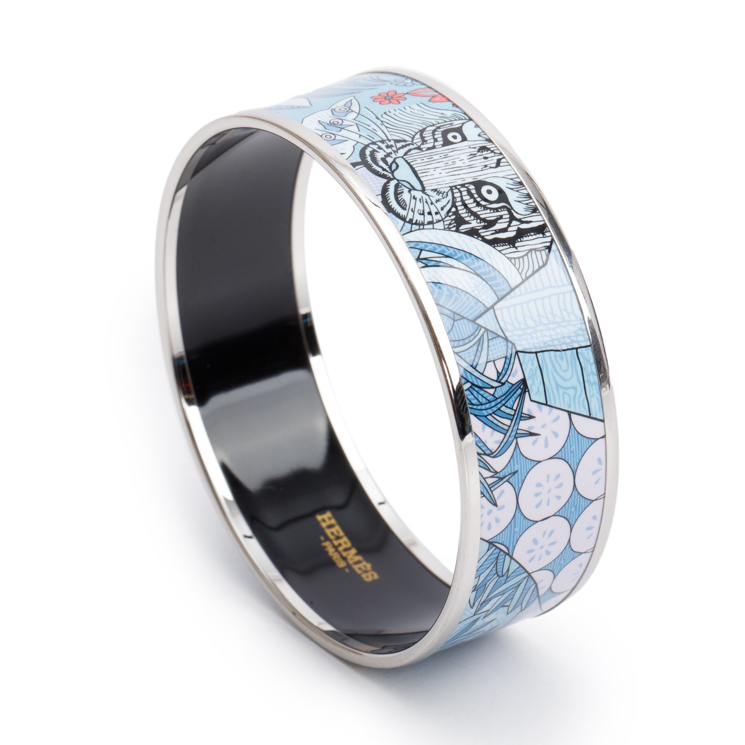 Hermes Palladium-Plated Pattes de Velours Enamel Wide Bangle
