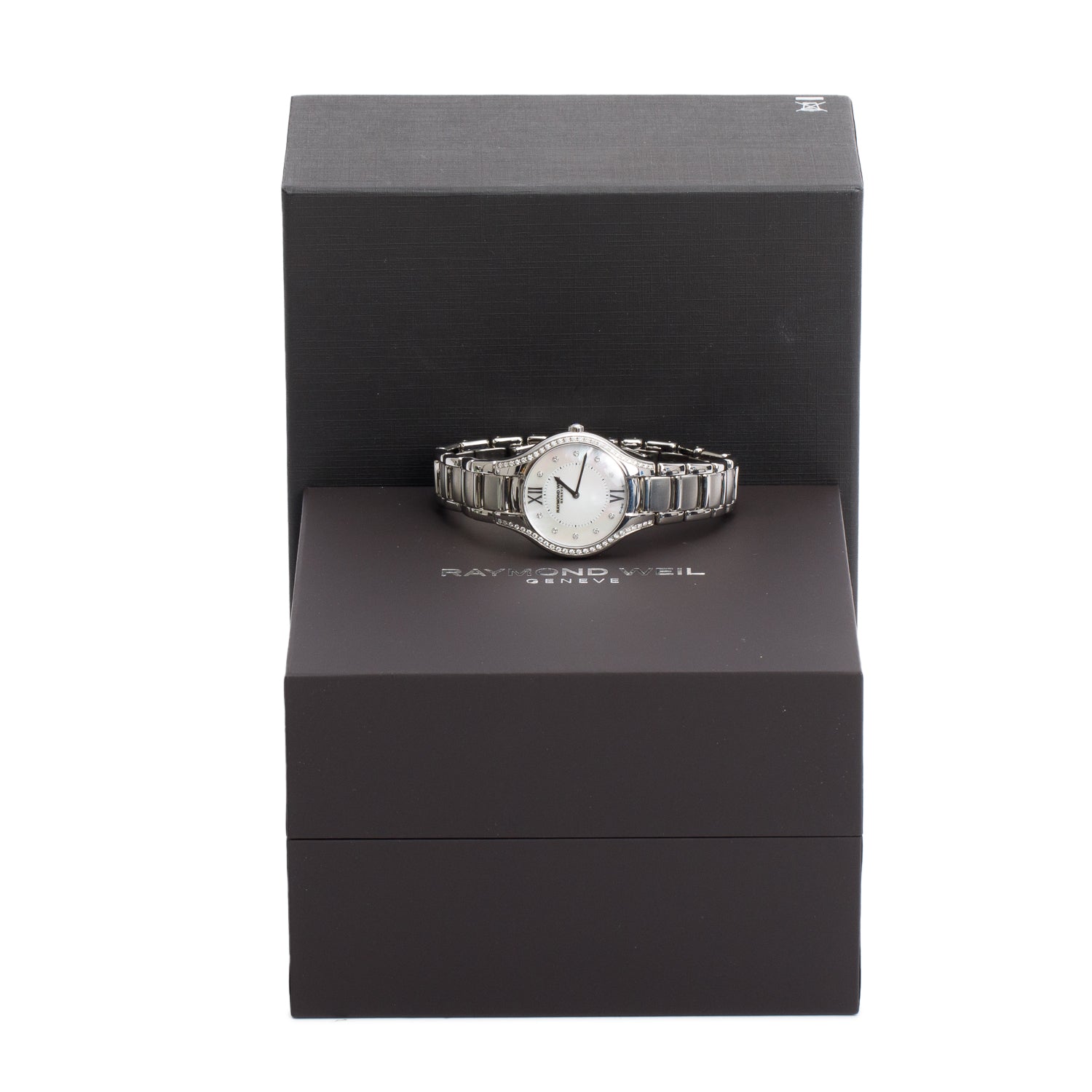 Raymond Weil Stainless Steel Diamond Bezel Mother of Pearl Diamond Dial Noemia 32 MM Quartz Watch 5132 w/ Box
