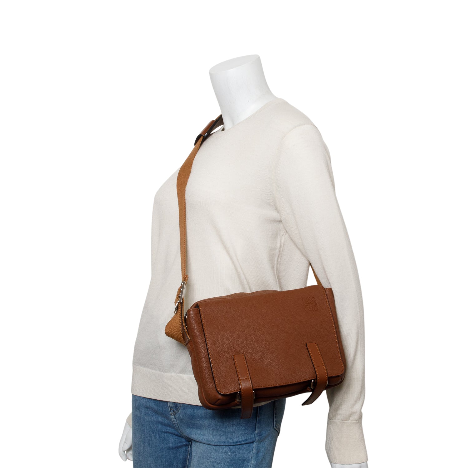 Loewe Brown Supple Smooth Leather XS Military Messenger Bag w/ Box