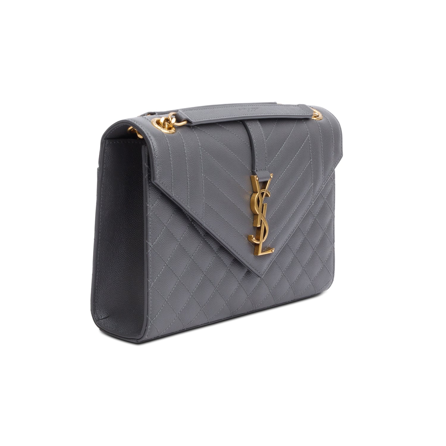 Saint Laurent 2022 Grey Grained De Poudre Medium Envelope Shoulder Bag w/ Box