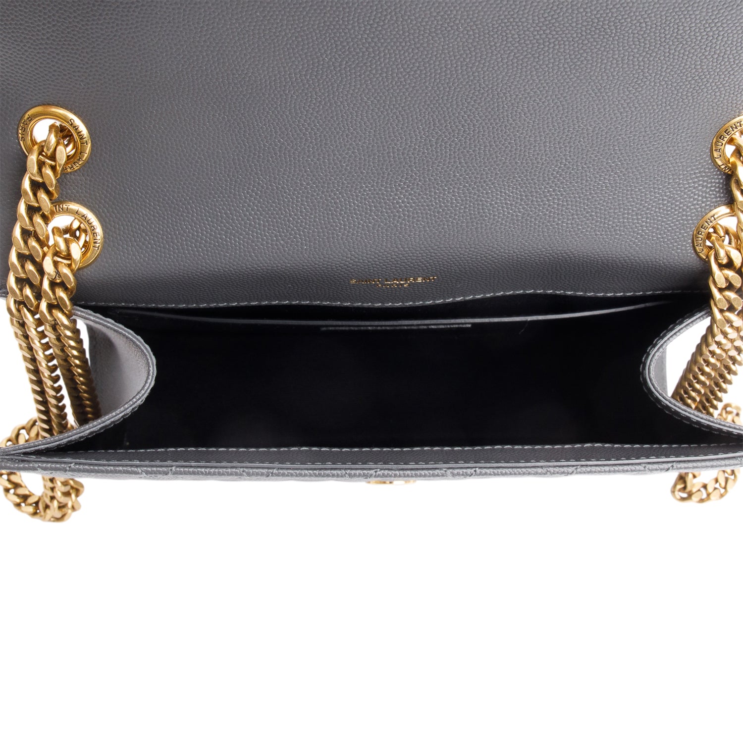 Saint Laurent 2022 Grey Grained De Poudre Medium Envelope Shoulder Bag w/ Box