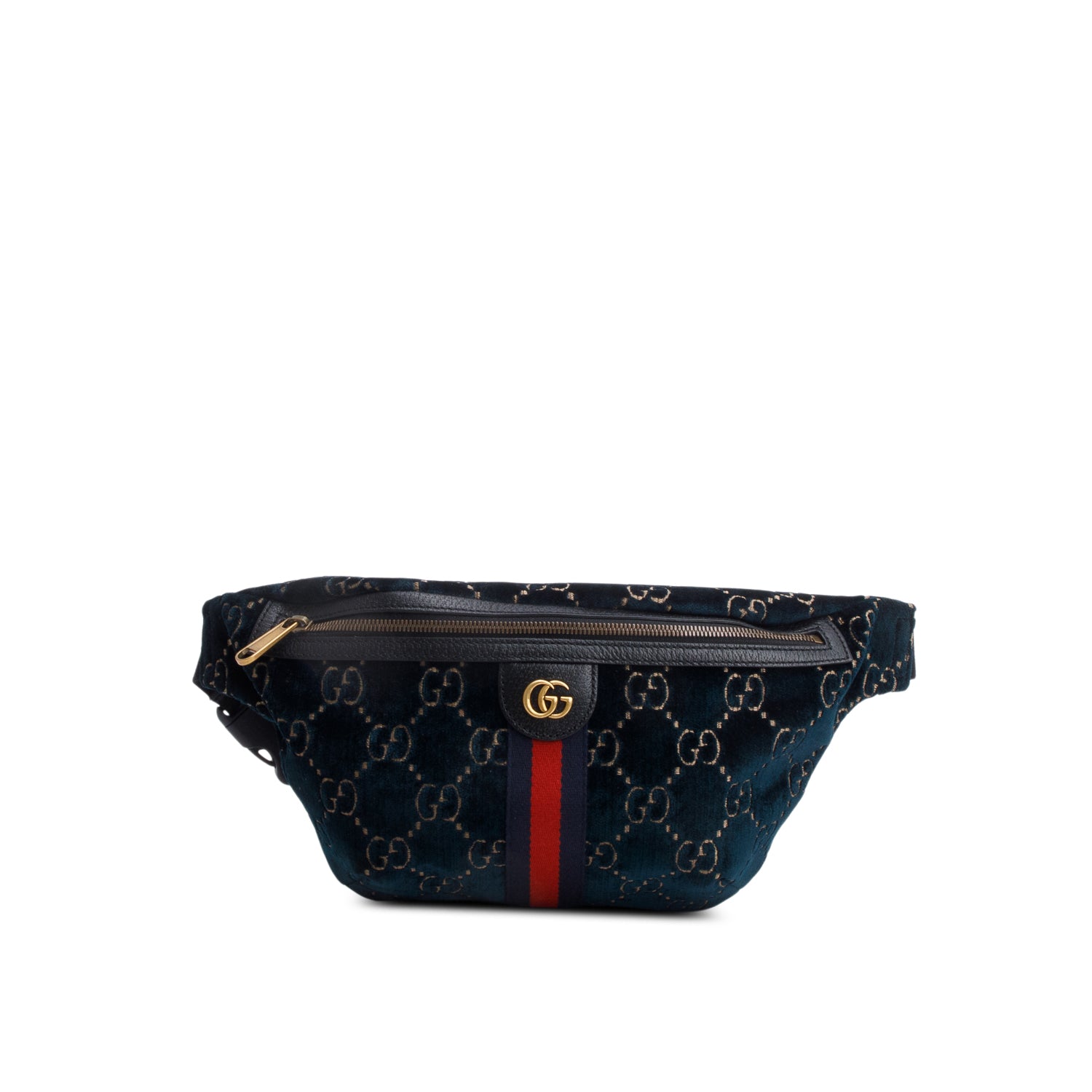 Gucci Blue Velvet GG Monogram Ophidia Web Belt Bag
