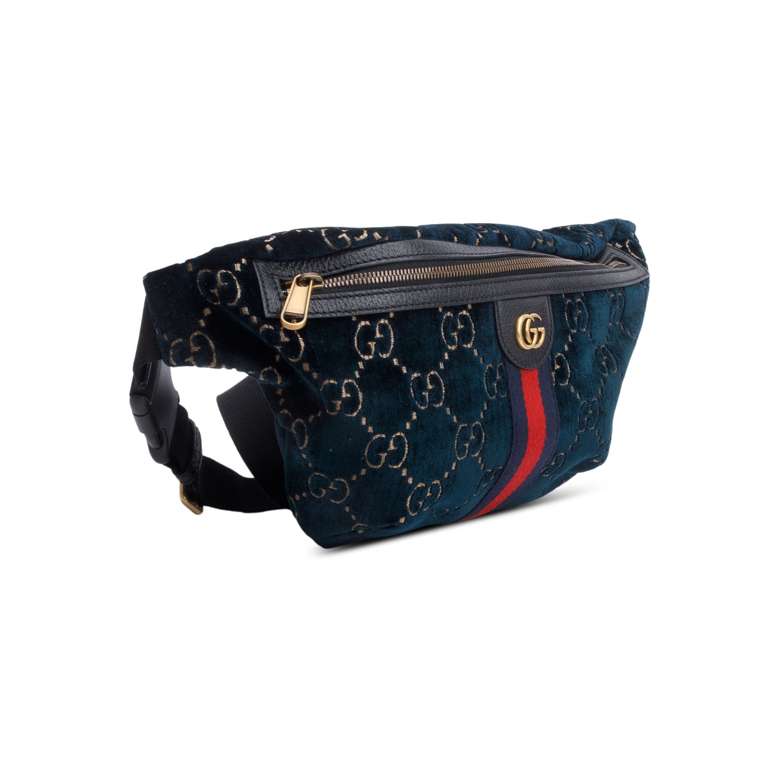 Gucci Blue Velvet GG Monogram Ophidia Web Belt Bag