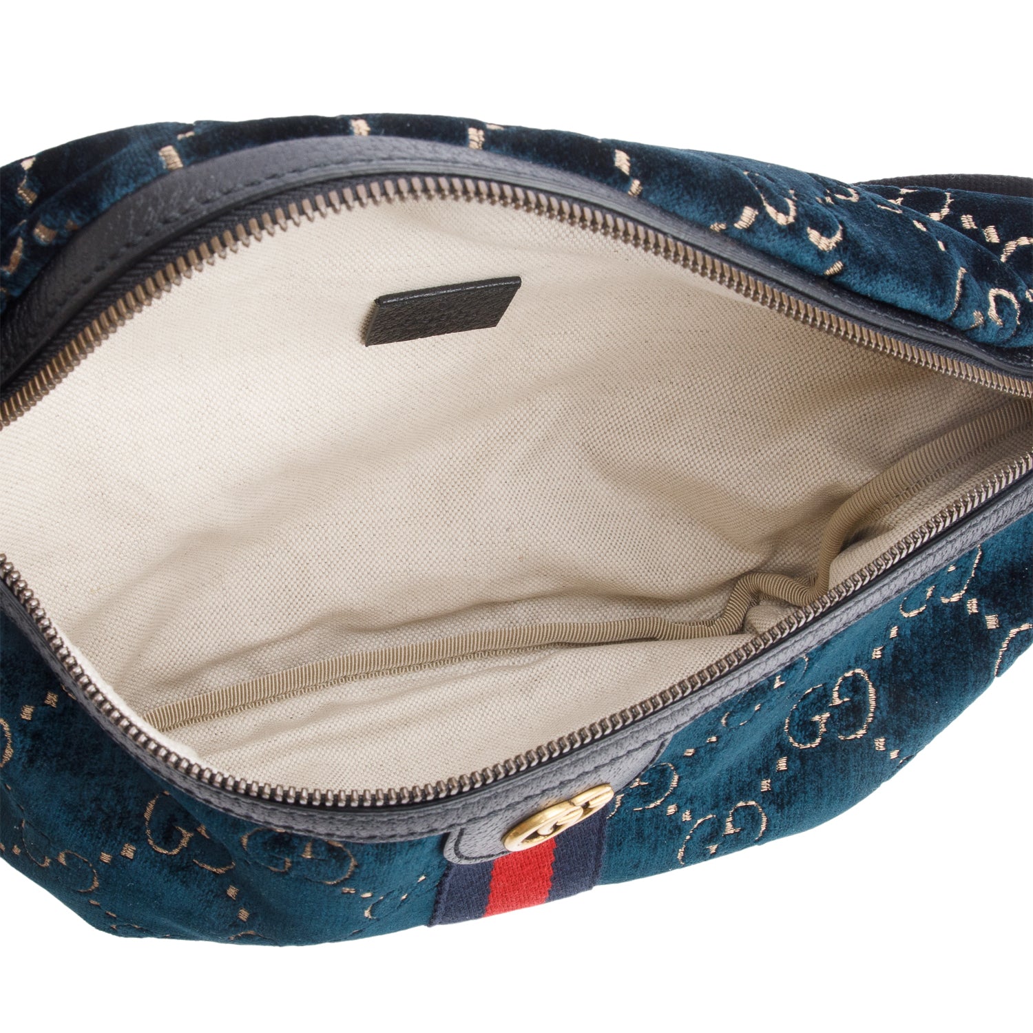 Gucci Blue Velvet GG Monogram Ophidia Web Belt Bag