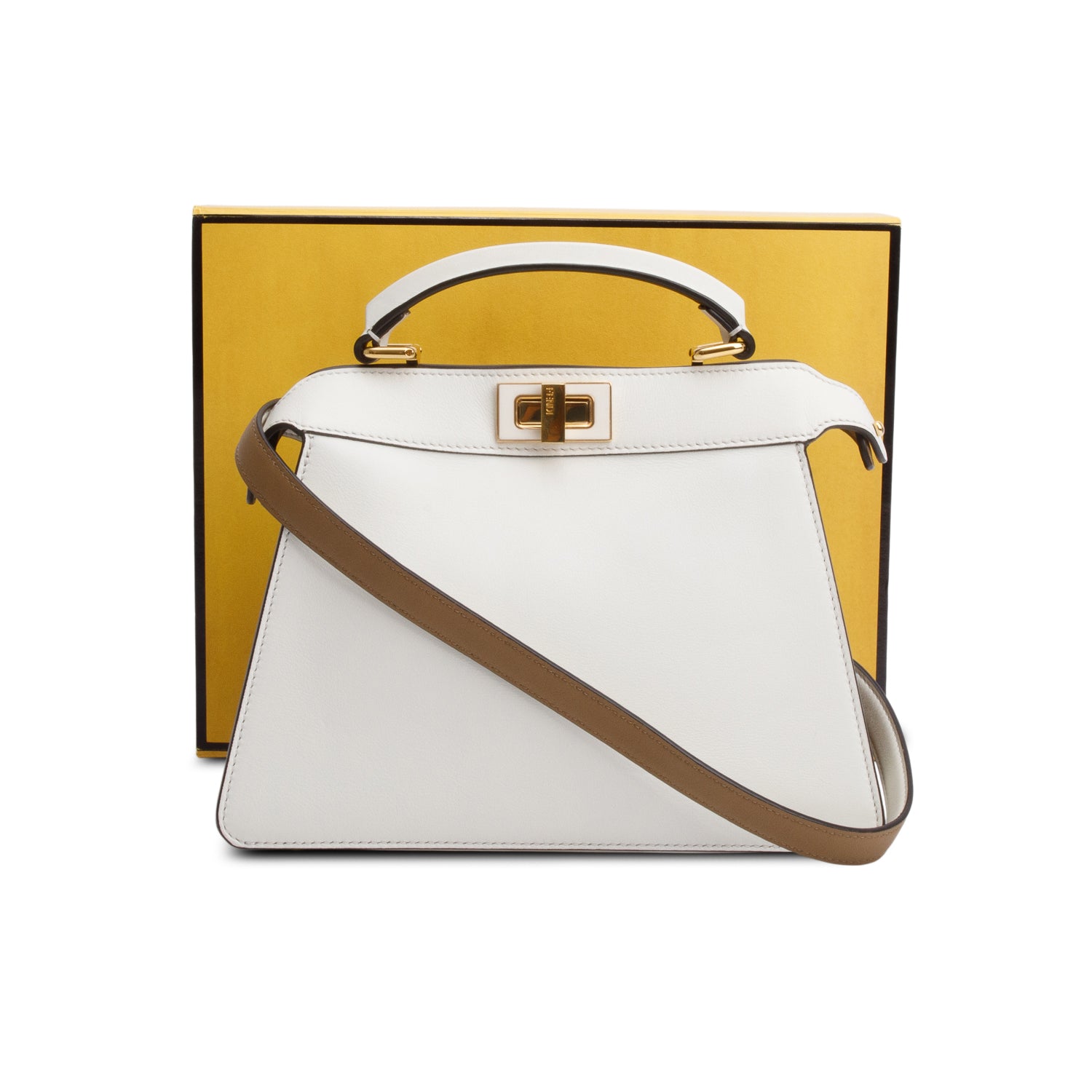 Fendi White/Tan Bicolor Nappa Leather Small Peekaboo ISeeU Bag w/ Strap