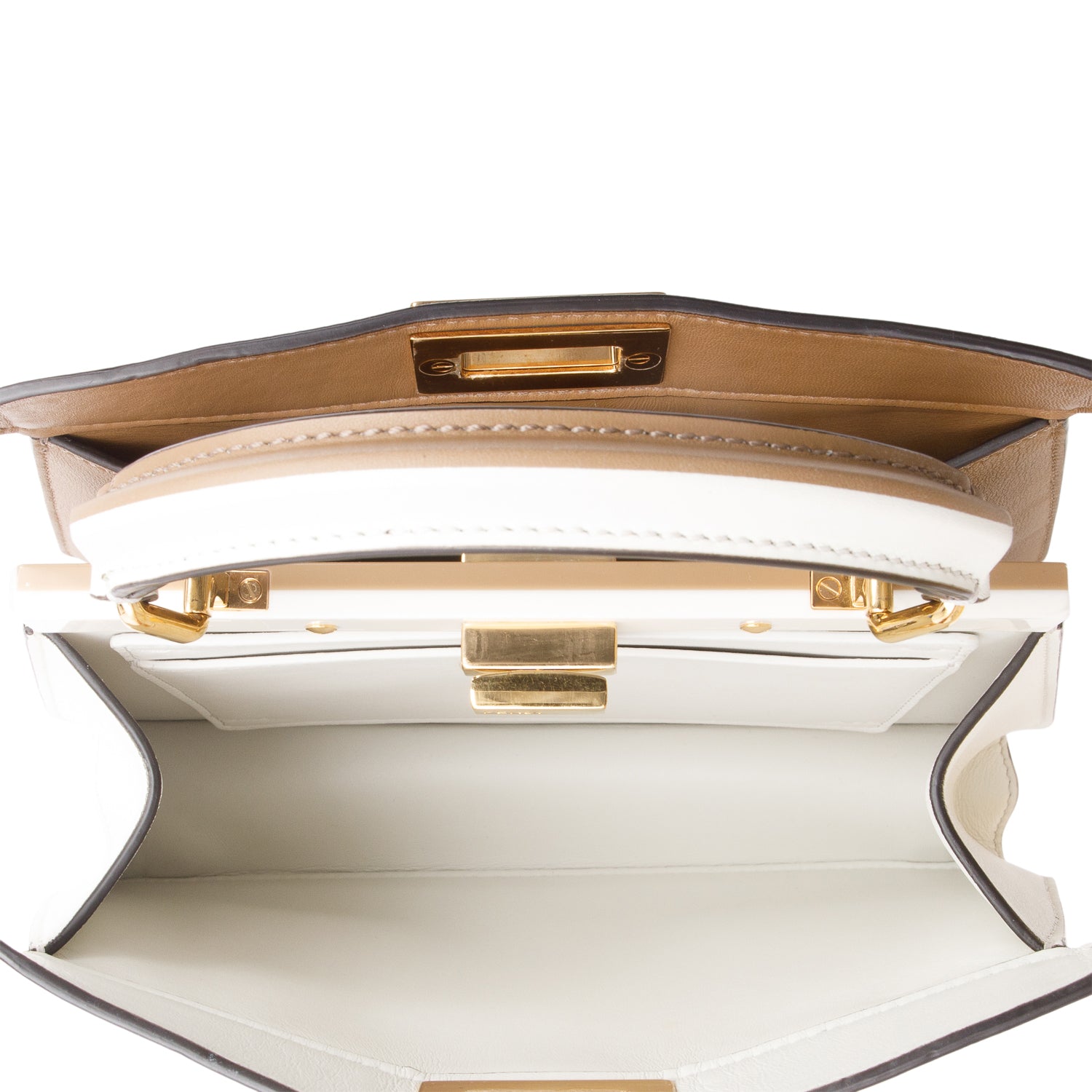 Fendi White/Tan Bicolor Nappa Leather Small Peekaboo ISeeU Bag w/ Strap