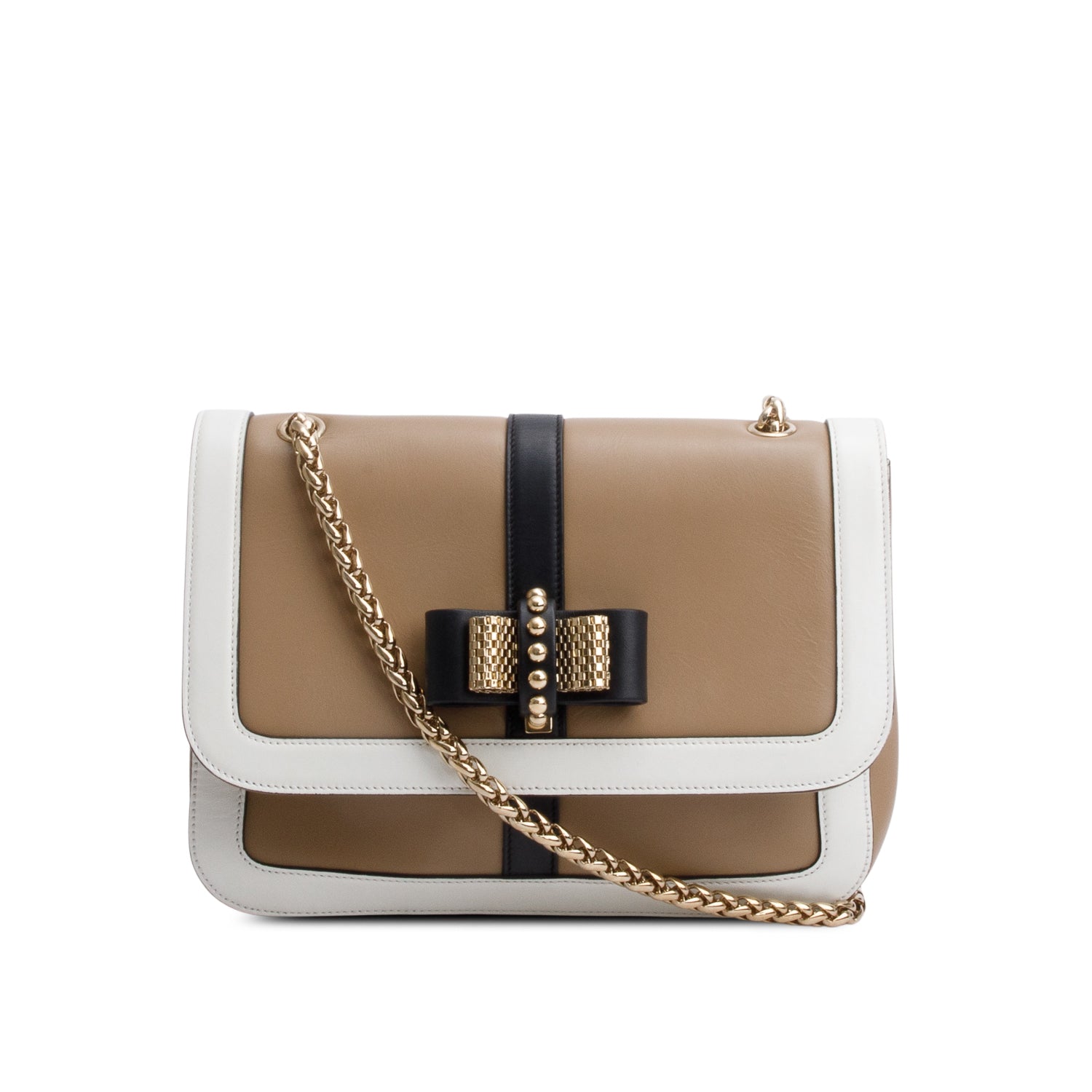 Christian Louboutin Beige/White Leather Trim Small Sweet Charity Flap Bag