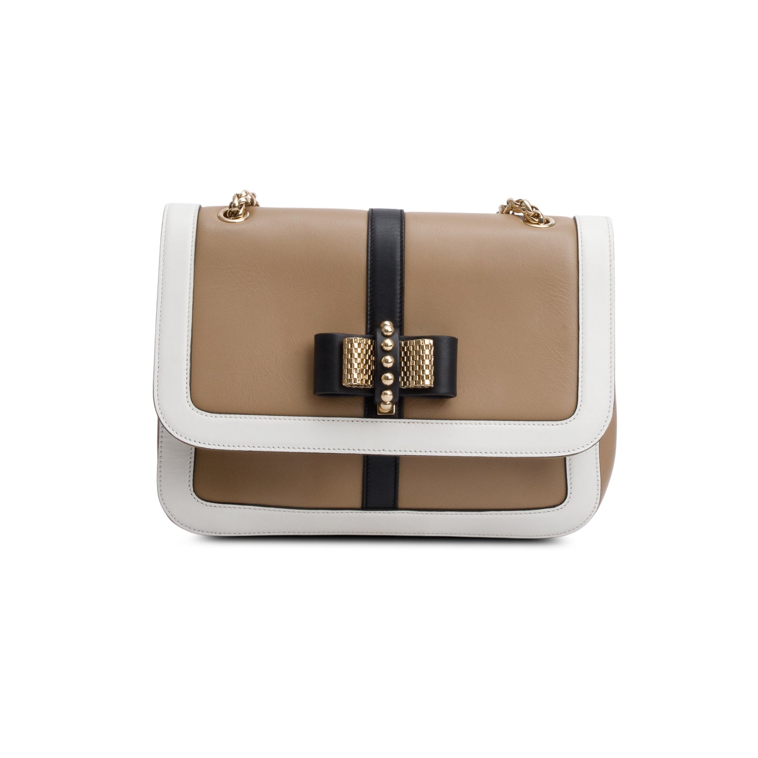 Christian Louboutin Beige/White Leather Trim Small Sweet Charity Flap Bag