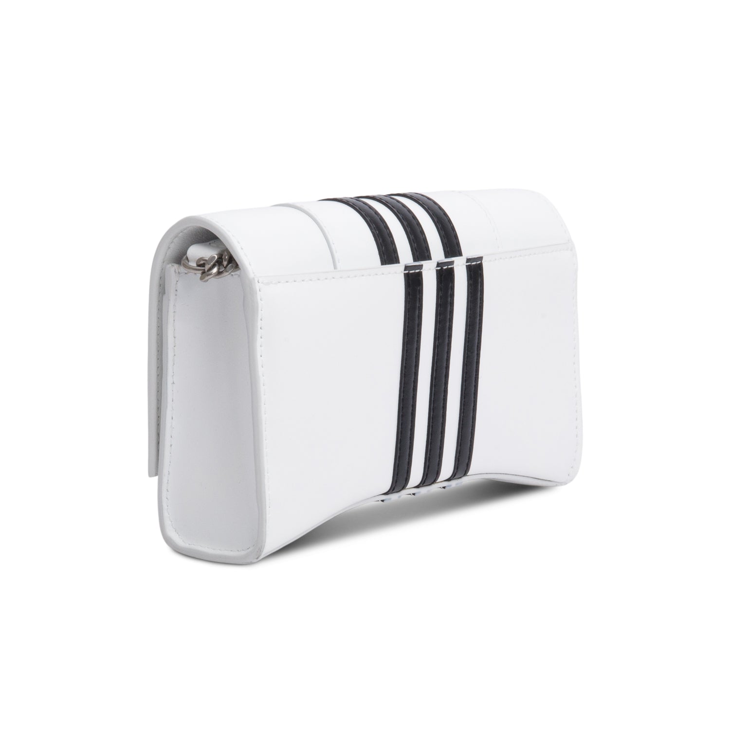 Balenciaga x Adidas White/Black Striped Leather Hourglass Chain Wallet