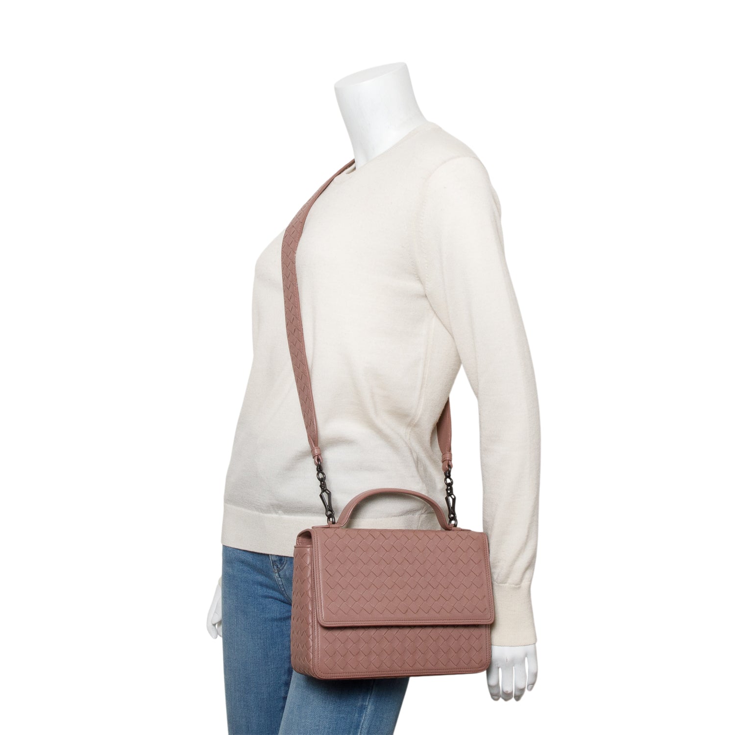 Bottega Veneta Pink Intrecciato Leather Alumna Flap Shoulder Bag
