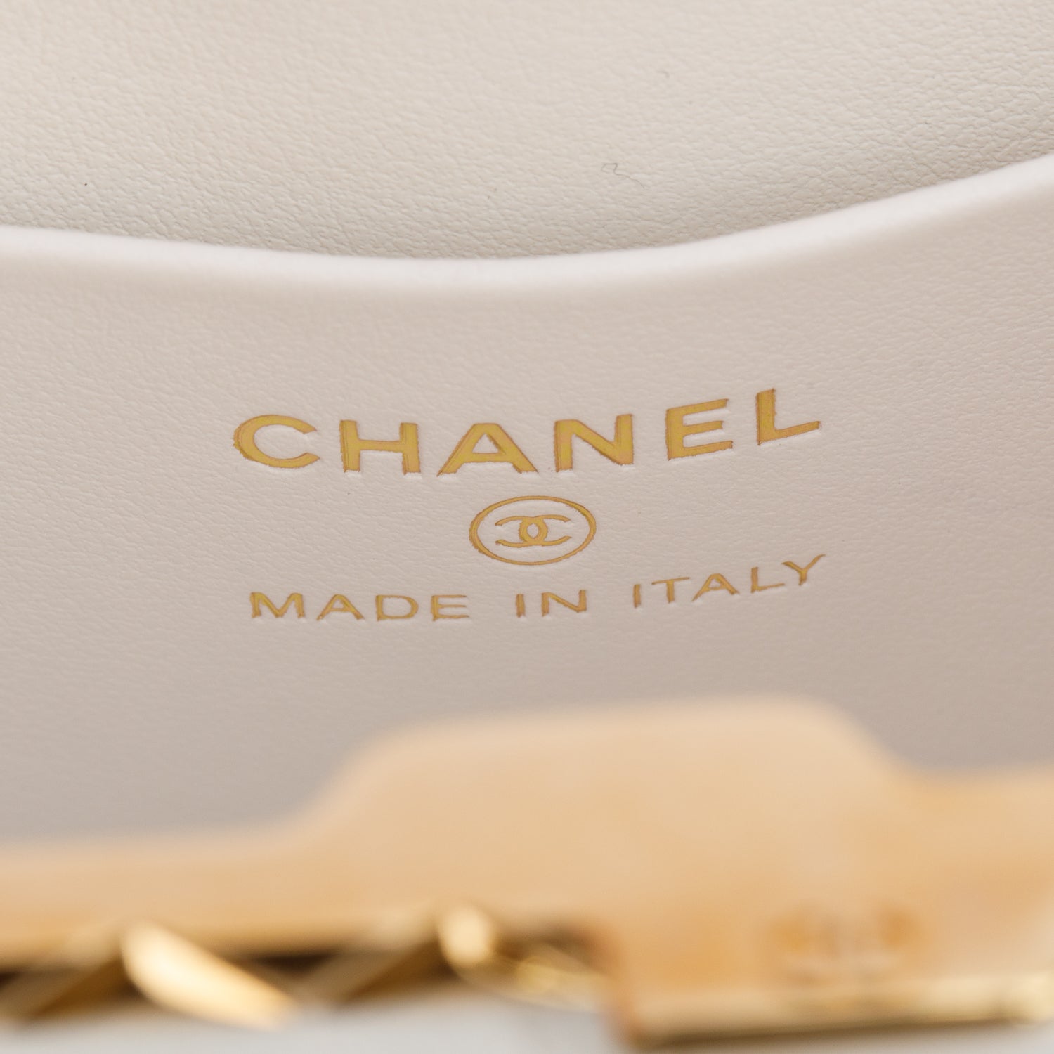 Chanel 2022 White Quilted Lambskin Leather Small Lock Frame Chain Vanity Case w/ Authenticity Card