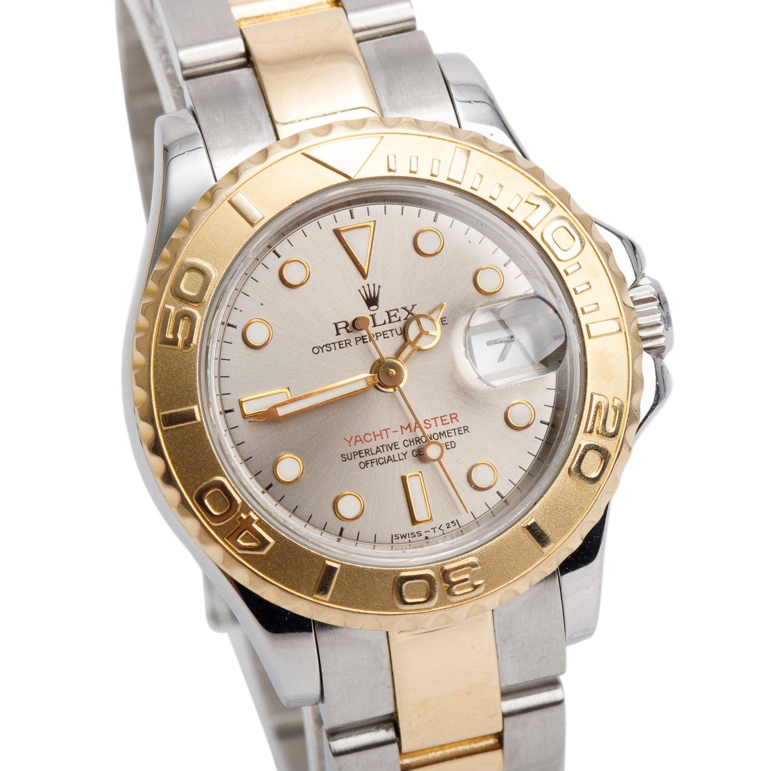 Rolex Stainless Steel & 18k Yellow Gold Ladies Yacht-Master Date 29 MM Silver Dial Automatic Watch 69623 w/ Box & Papers