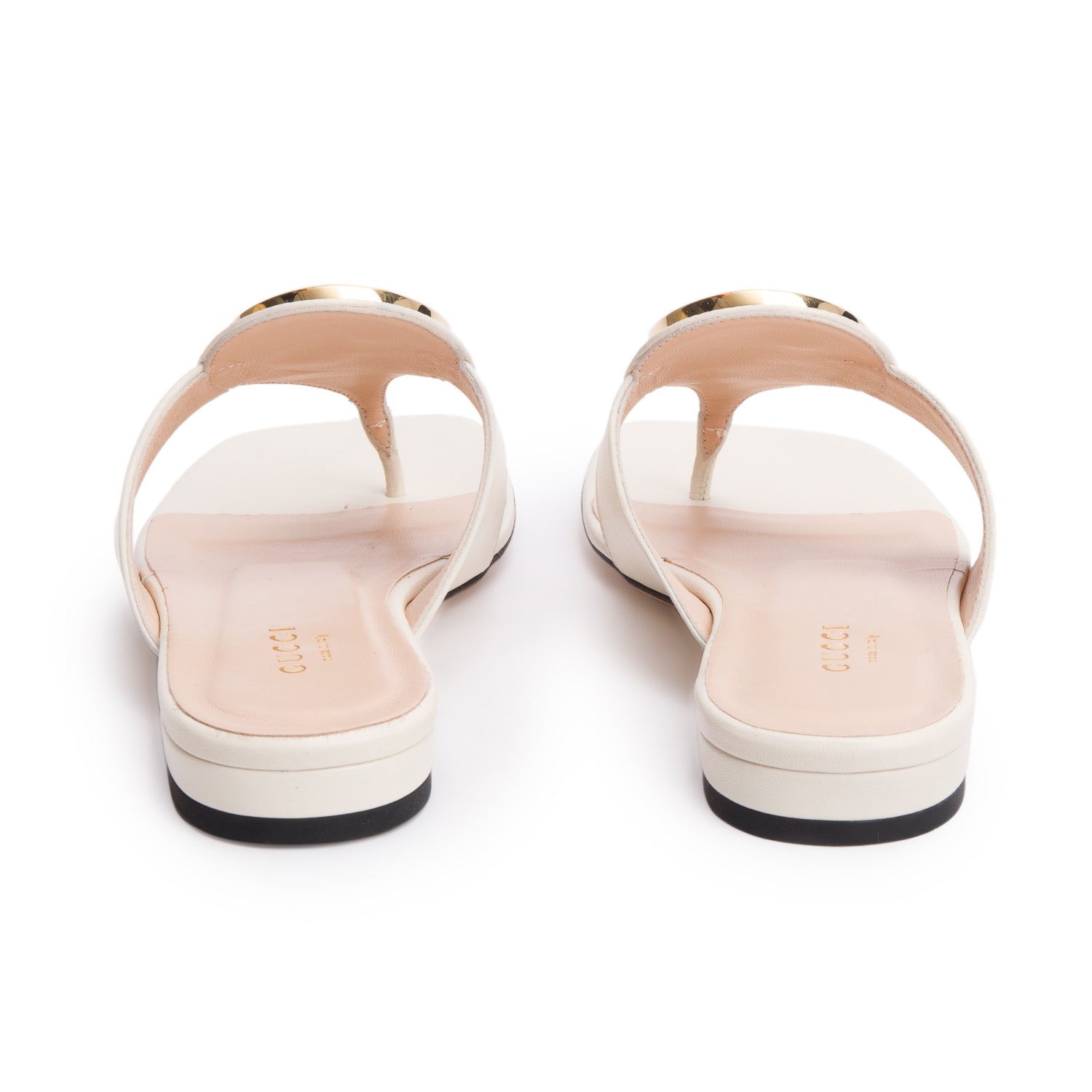 Gucci White Leather Interlocking G Thong Sandals, Size 36 w/ Box