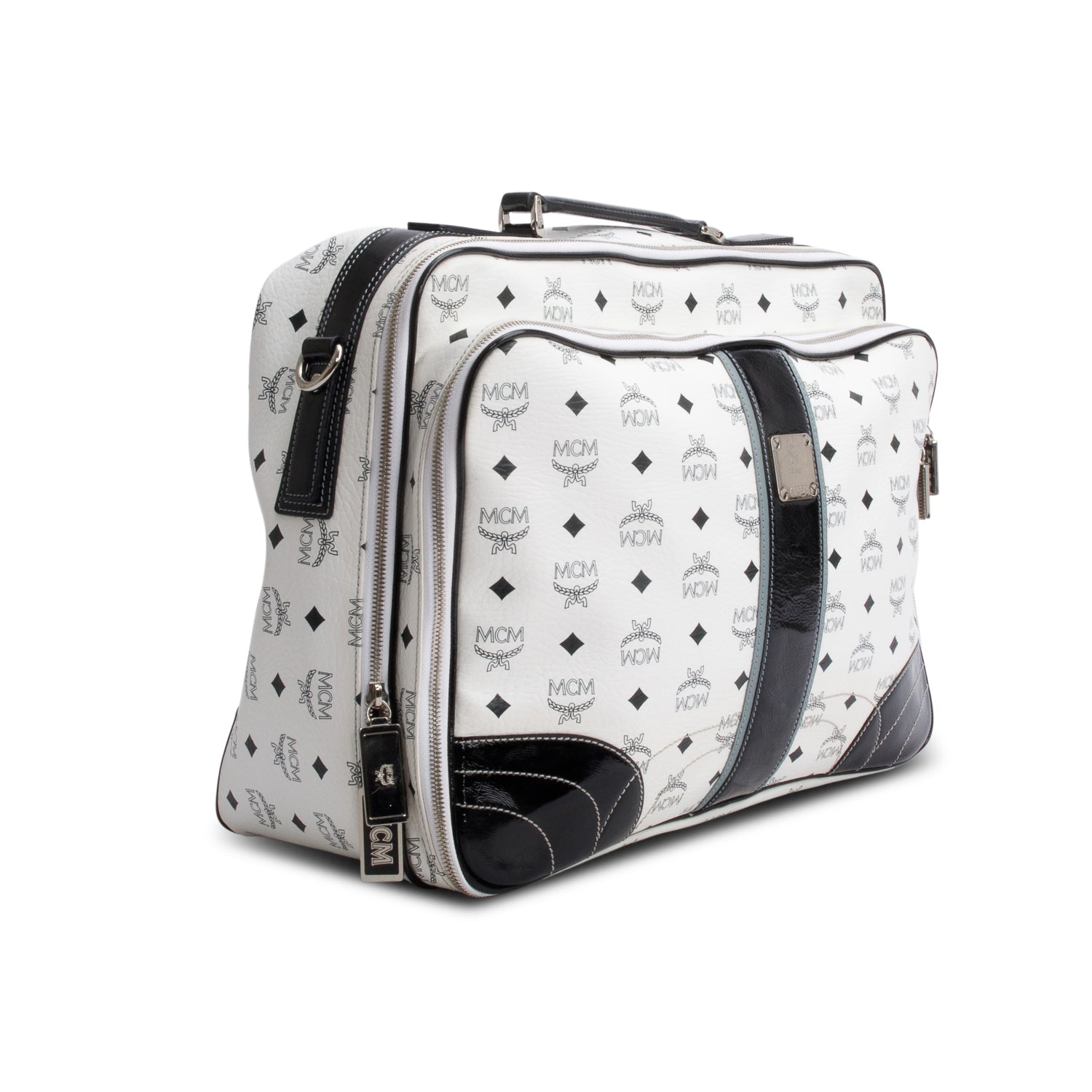 MCM Black/White Canvas Suitcase Work Bag w/ Strap