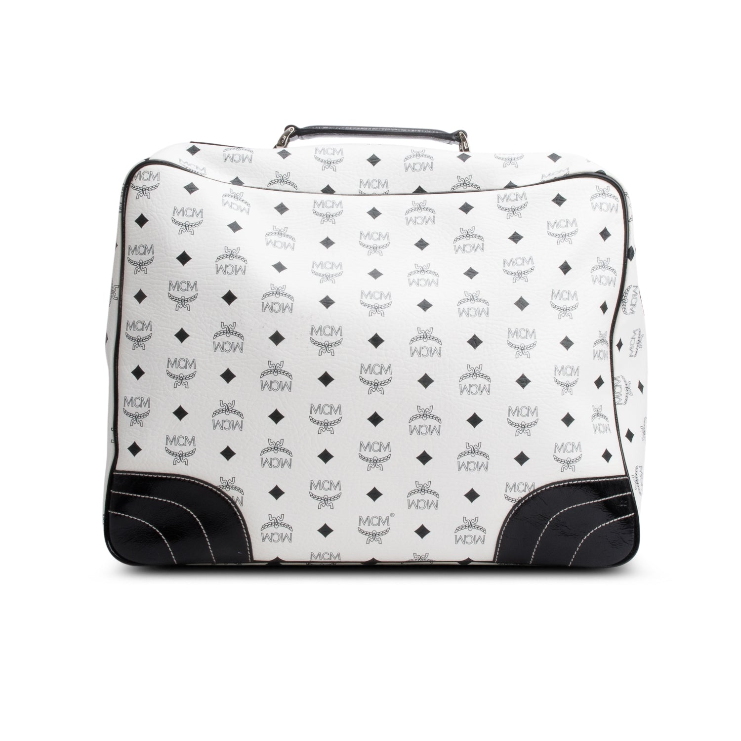 MCM Black/White Canvas Suitcase Work Bag w/ Strap