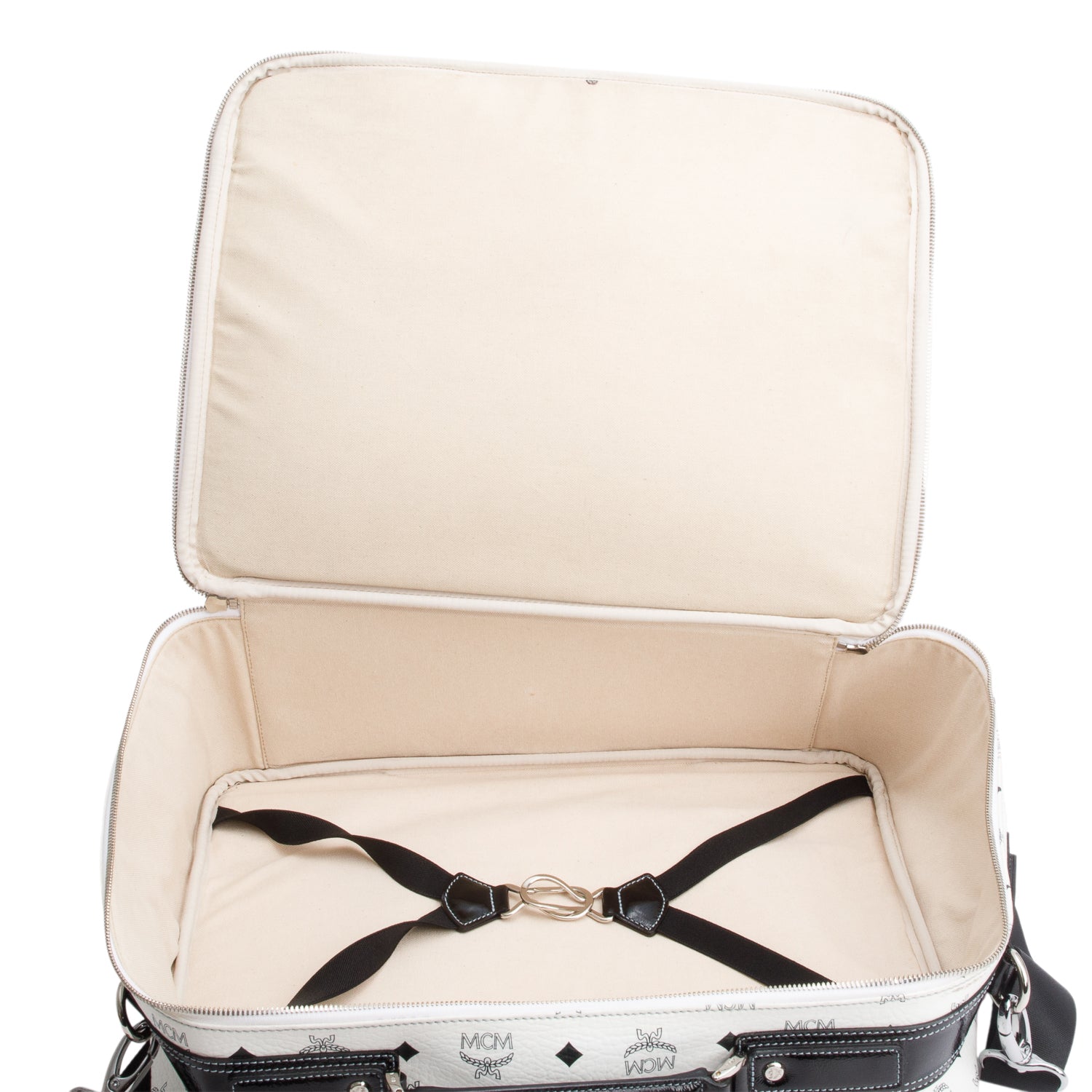 MCM Black/White Canvas Suitcase Work Bag w/ Strap