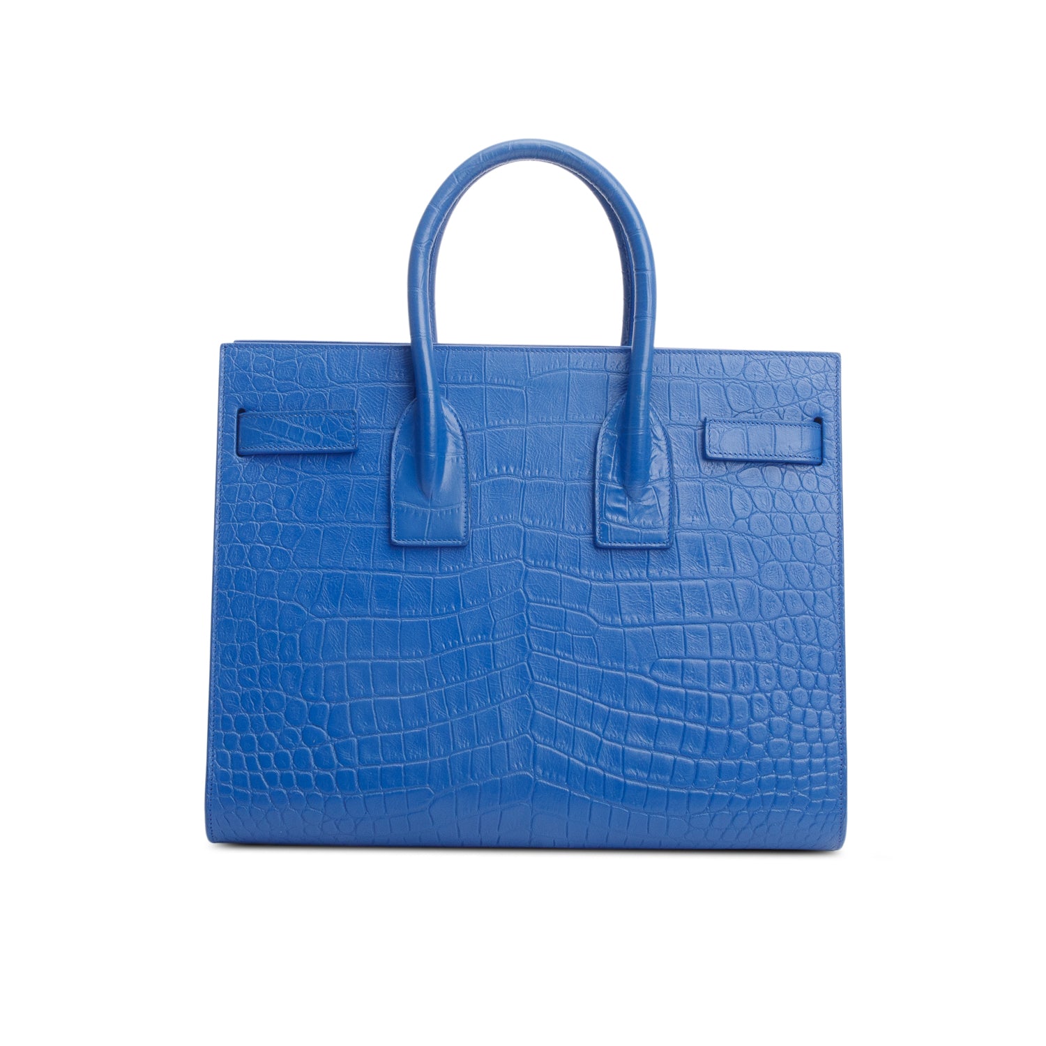 Saint Laurent Blue Crocodile Embossed Calfskin Leather Small Sac De Jour w/ Strap