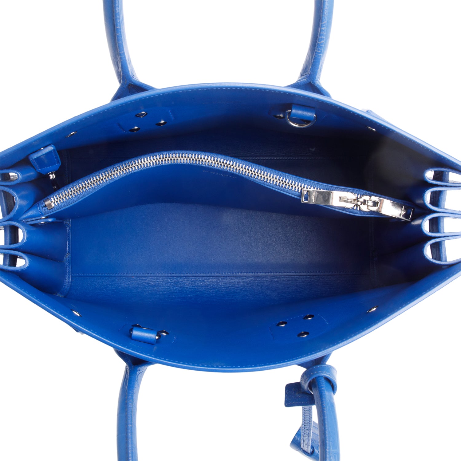 Saint Laurent Blue Crocodile Embossed Calfskin Leather Small Sac De Jour w/ Strap