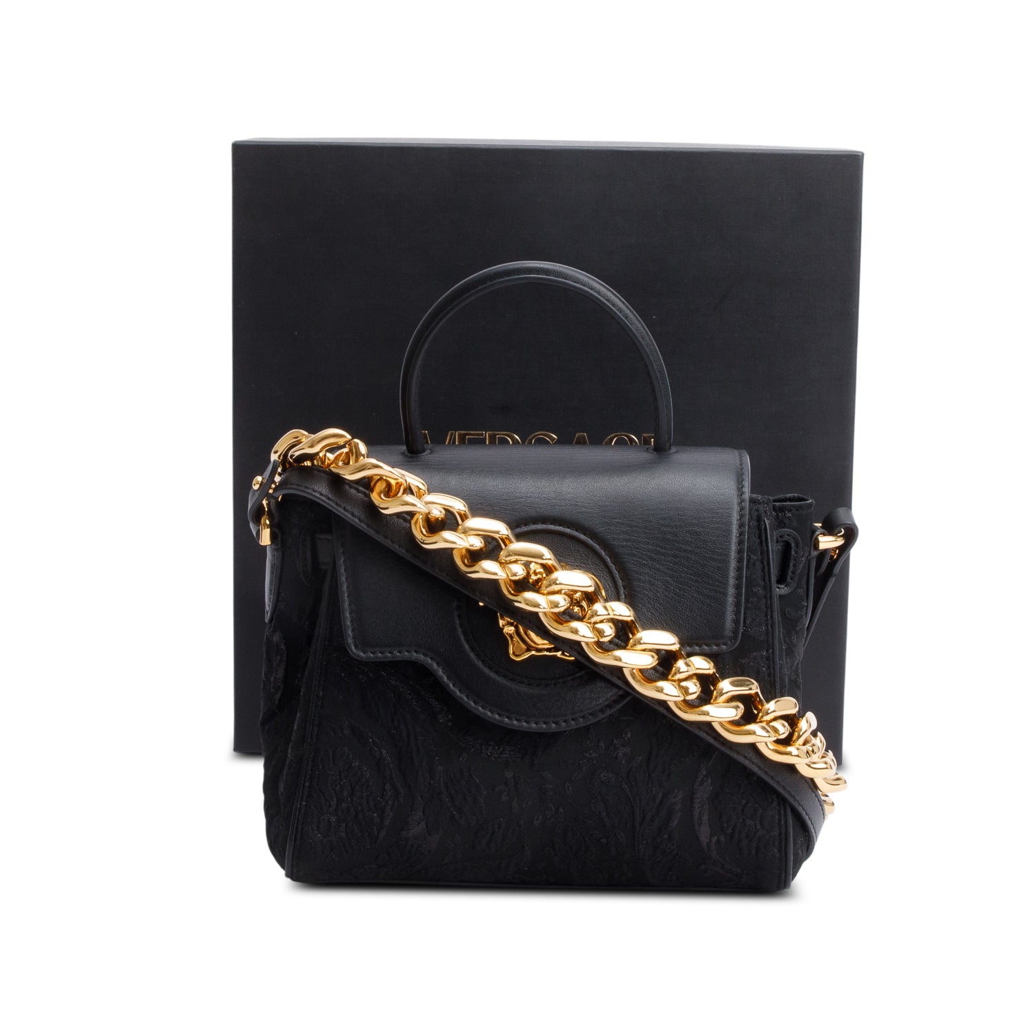 Versace Black Canvas/Leather La Medusa Mini Handle Bag w/ Strap & Box