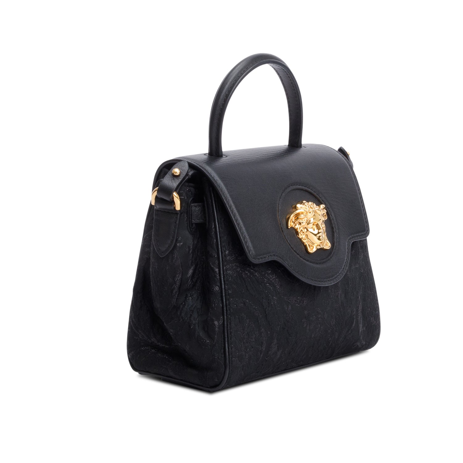 Versace Black Canvas/Leather La Medusa Mini Handle Bag w/ Strap & Box