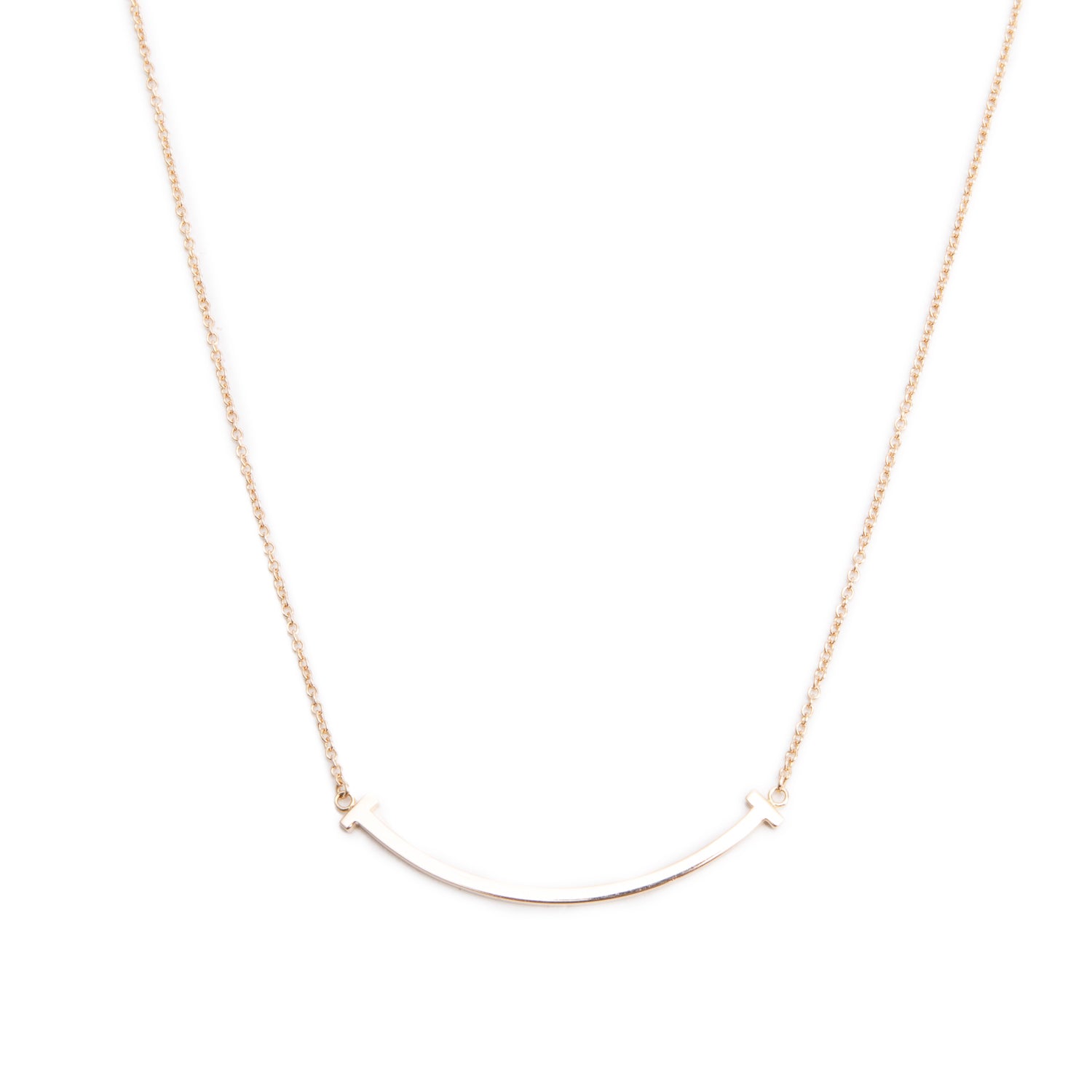 Tiffany & Co. 18k Rose Gold Small T Smile Pendant Necklace w/ Box