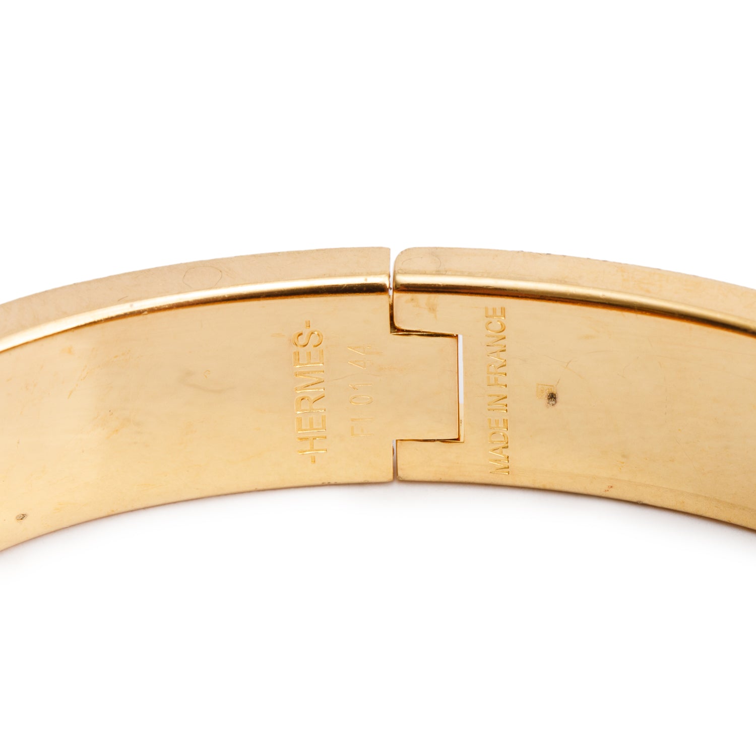 Hermes Gold Plated Blanc Enamel 12 MM Clic H Bracelet w/ Box