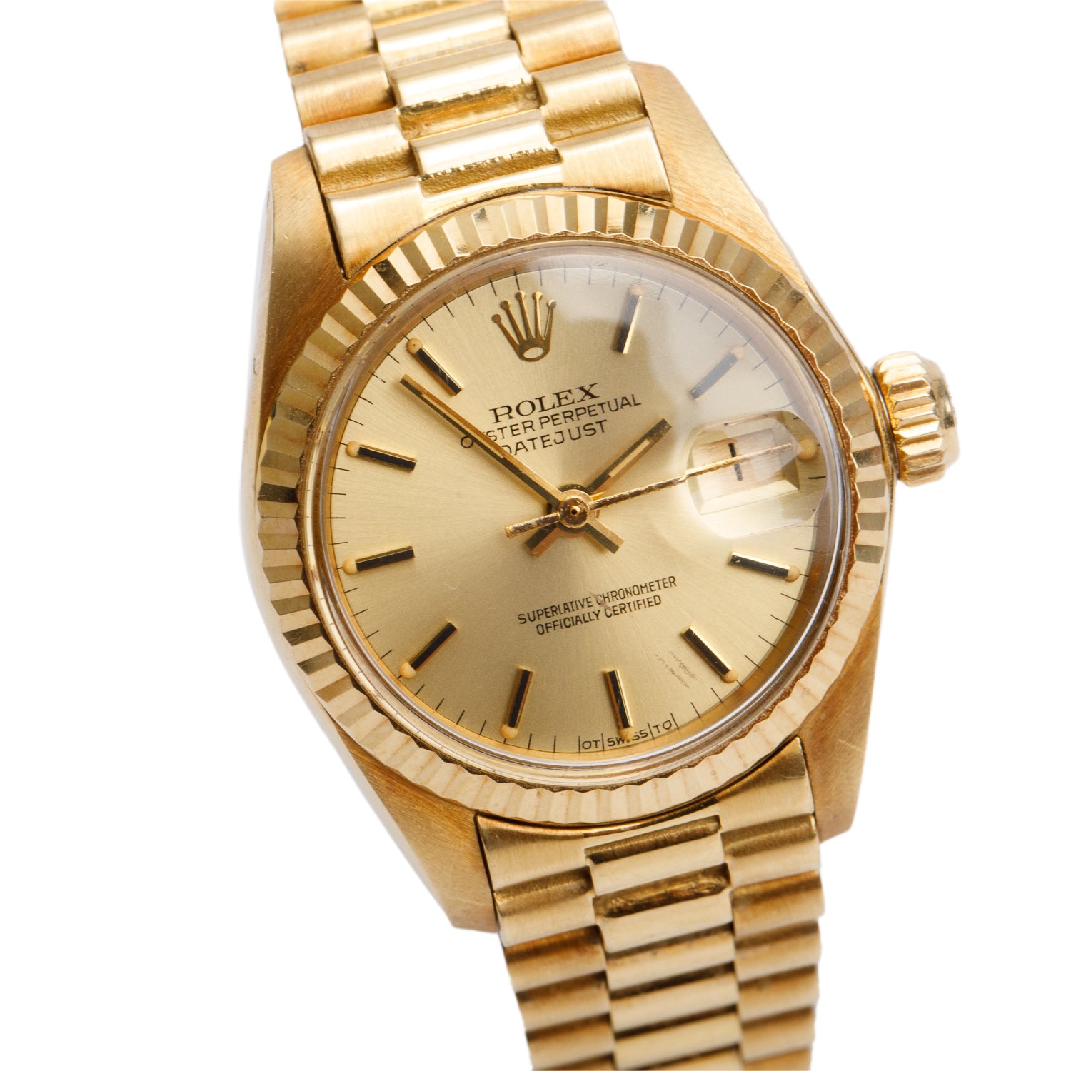 Rolex 18k Yellow Gold Lady-Datejust President 26 MM Watch 6917 w/ Box & Paper