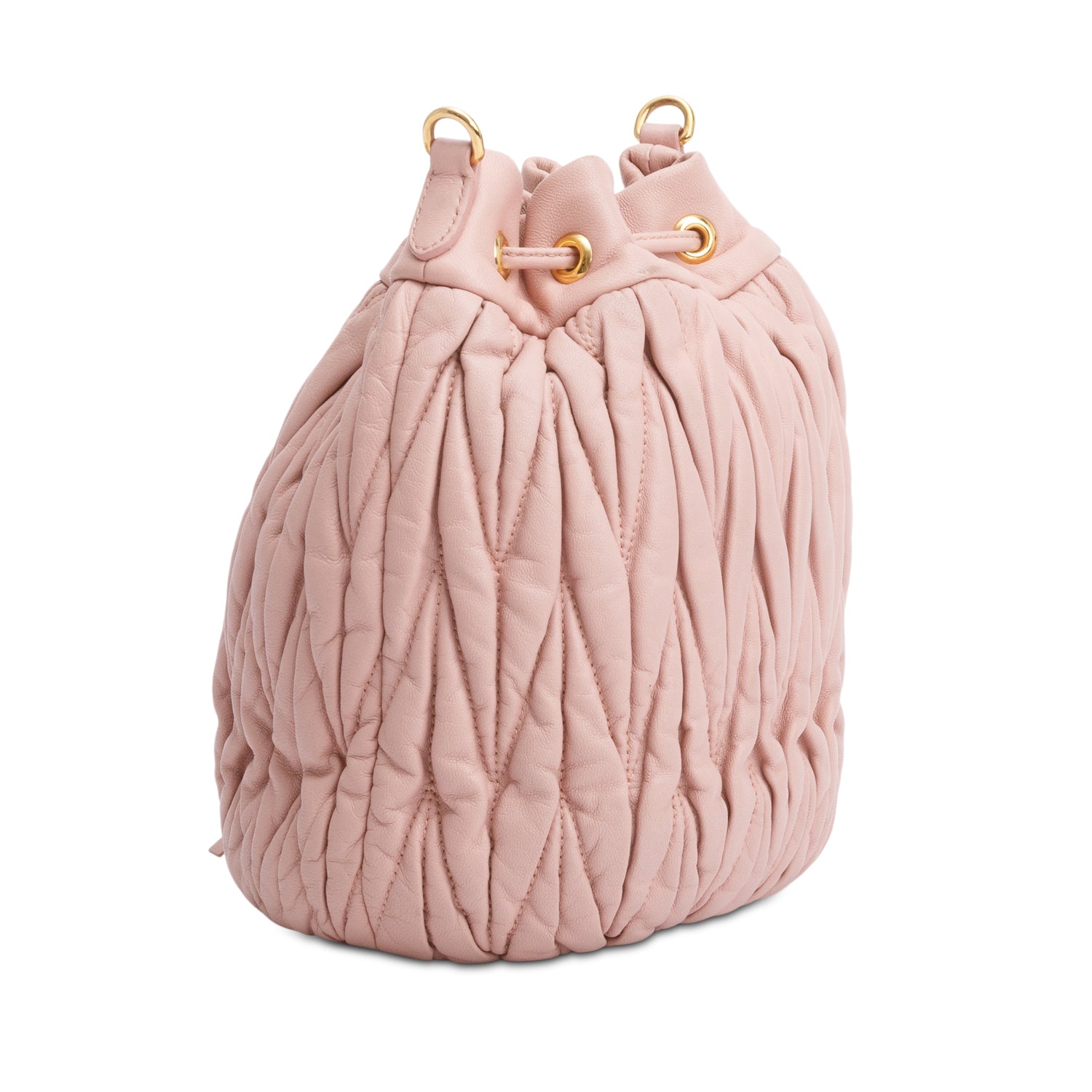 Miu Miu Pink Nappa Matelasse Leather Bucket Bag w/ Strap